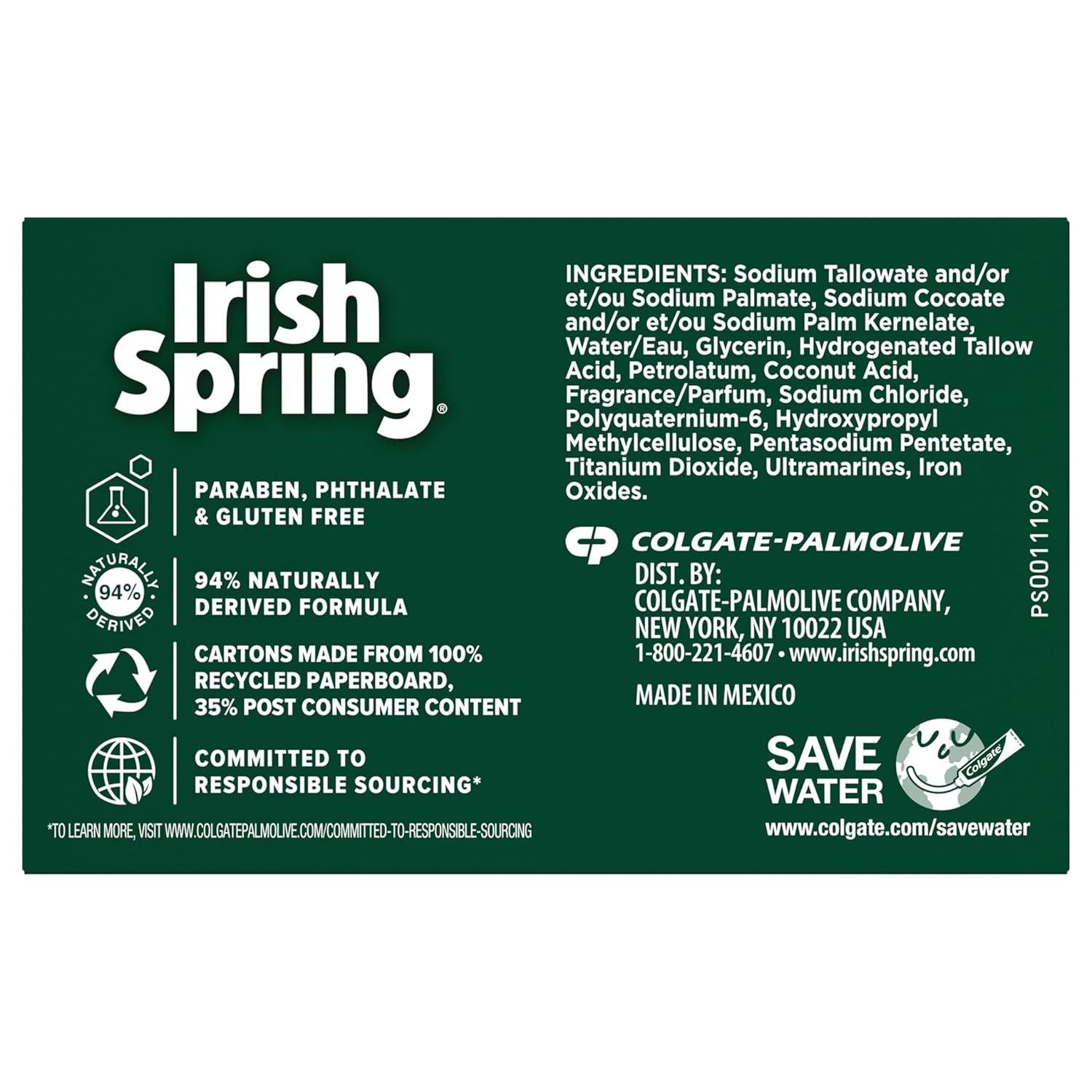 Irish Spring Bar Soap for Men, Original Clean, Smell Fresh and Clean for 12 Hours, Men Soap Bars for Washing Hands and Body, Mild for Skin, Recyclable Carton, 3.7 Ounce - 3 Count (Pack of 8)