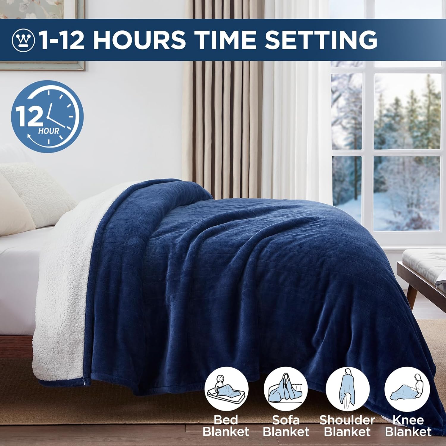 Westinghouse Heated Throw Blanket, Electric Blanket Throw with 6 Heating Levels and 2-10 Hours Time Settings, Flannel to Sherpa Super Cozy Heated Blanket Machine Washable, 50x60 inch, Charcoal