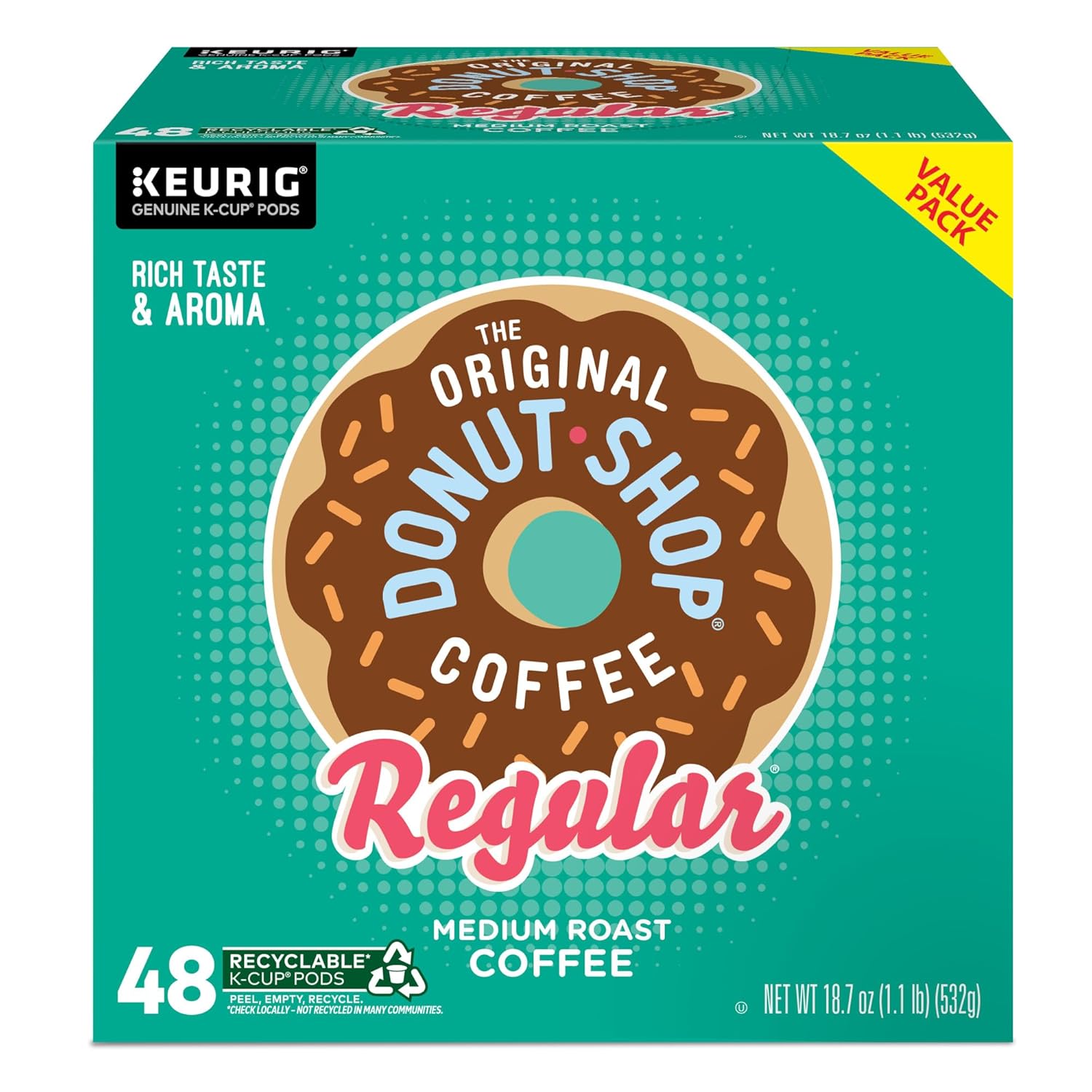 The Original Donut Shop Regular Keurig Single-Serve K-Cup Pods, Medium Roast Coffee, 96 Count