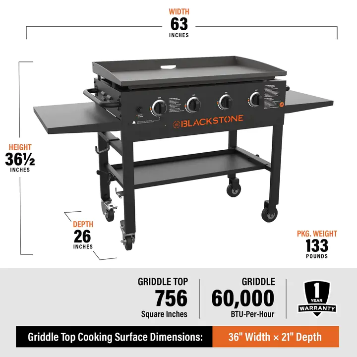 Blackstone 4-Burner 36′′ Griddle Cooking Station With Side Shelves
