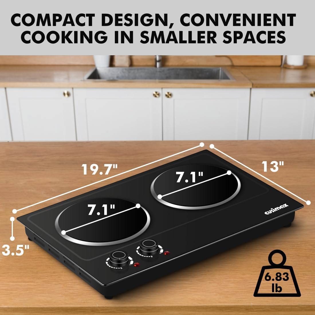 CUSIMAX Electric Hot Plate for Cooking Portable Single Burner 1500W Cast Iron hot plates Heat-up in Seconds Adjustable Temperature Control Stainless Steel Non-Slip Rubber Feet Upgraded Version B101