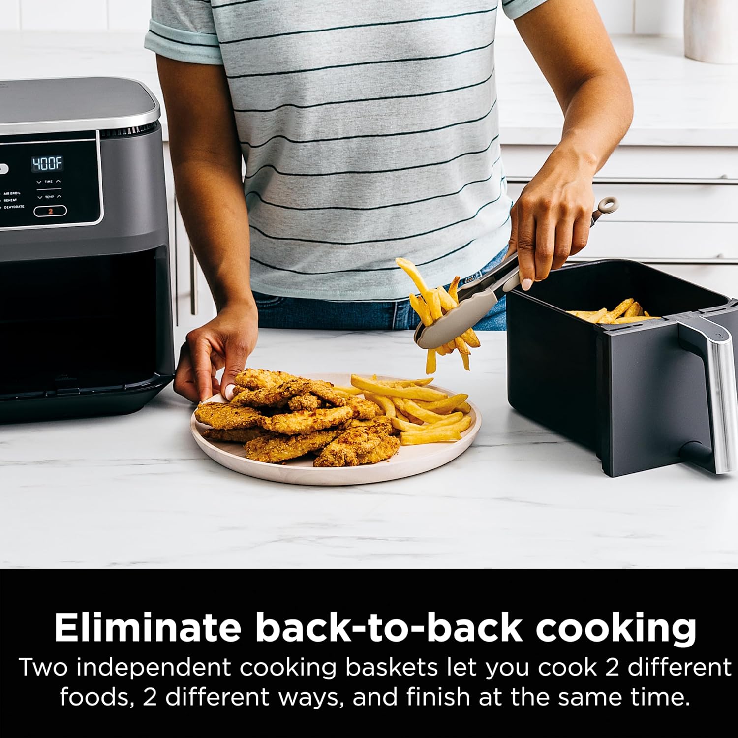 Ninja Air Fryer, Thermometer, Roast, Bake, Air Fry, Crisps, Broil, Reheats, Keep Warm, 10-in-1, Fries, Frozen Food, Veggies, and Meat, Quick Meals, Healthy Meals, Less Oil, 10 QT, Grey, DZ550​