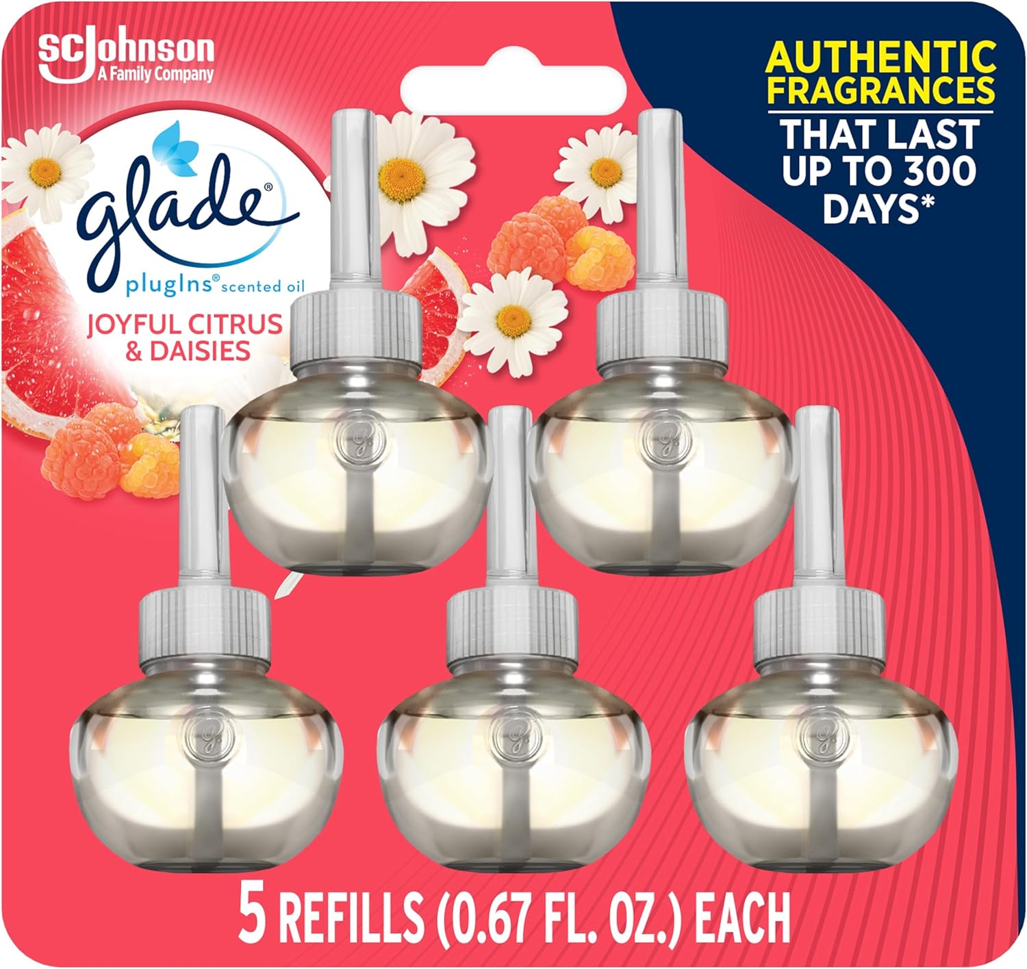 Glade PlugIns Refills Air Freshener, Scented and Essential Oils for Home and Bathroom, Apple Cinnamon, 3.35 Fl Oz, 5 Count
