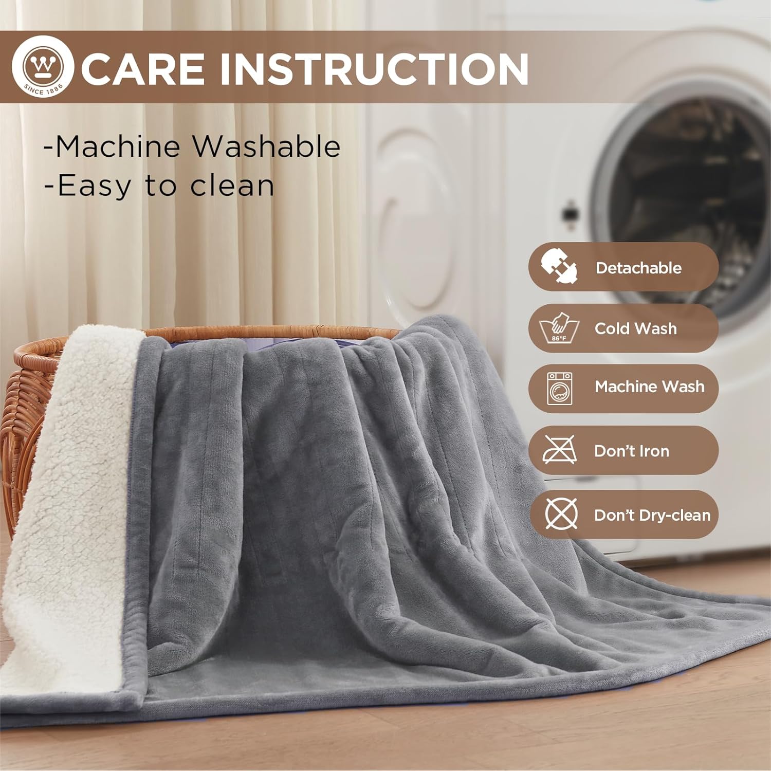 Westinghouse Heated Throw Blanket, Soft Flannel to Sherpa Electric Throw with 6 Heating Levels, 2-10 Hours Time Settings, Fast Heating, Machine Washable 50x60 Inch, Charcoal