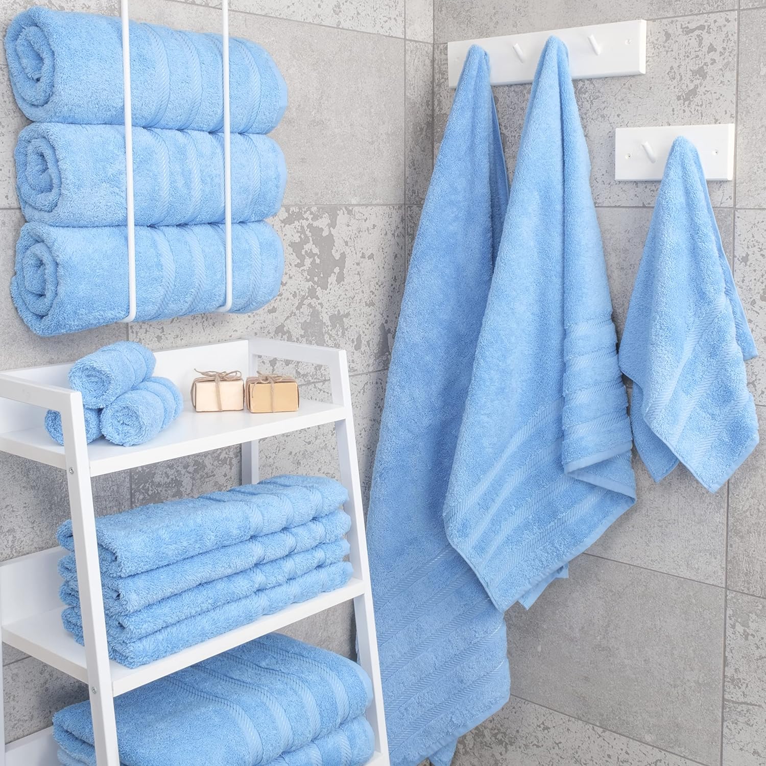 American Soft Linen Luxury 6 Piece Towel Set, 2 Bath Towels 2 Hand Towels 2 Washcloths, 100% Cotton Turkish Towels for Bathroom, Light Grey Towel Sets