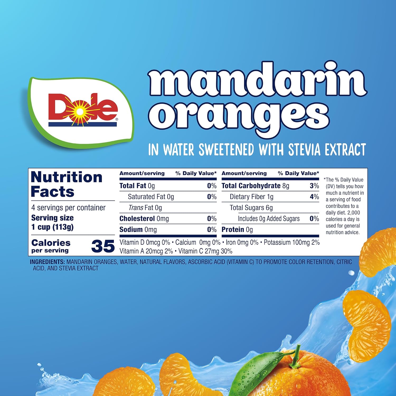 Dole Mandarin Oranges No Sugar Added Cups - 4-4 Oz