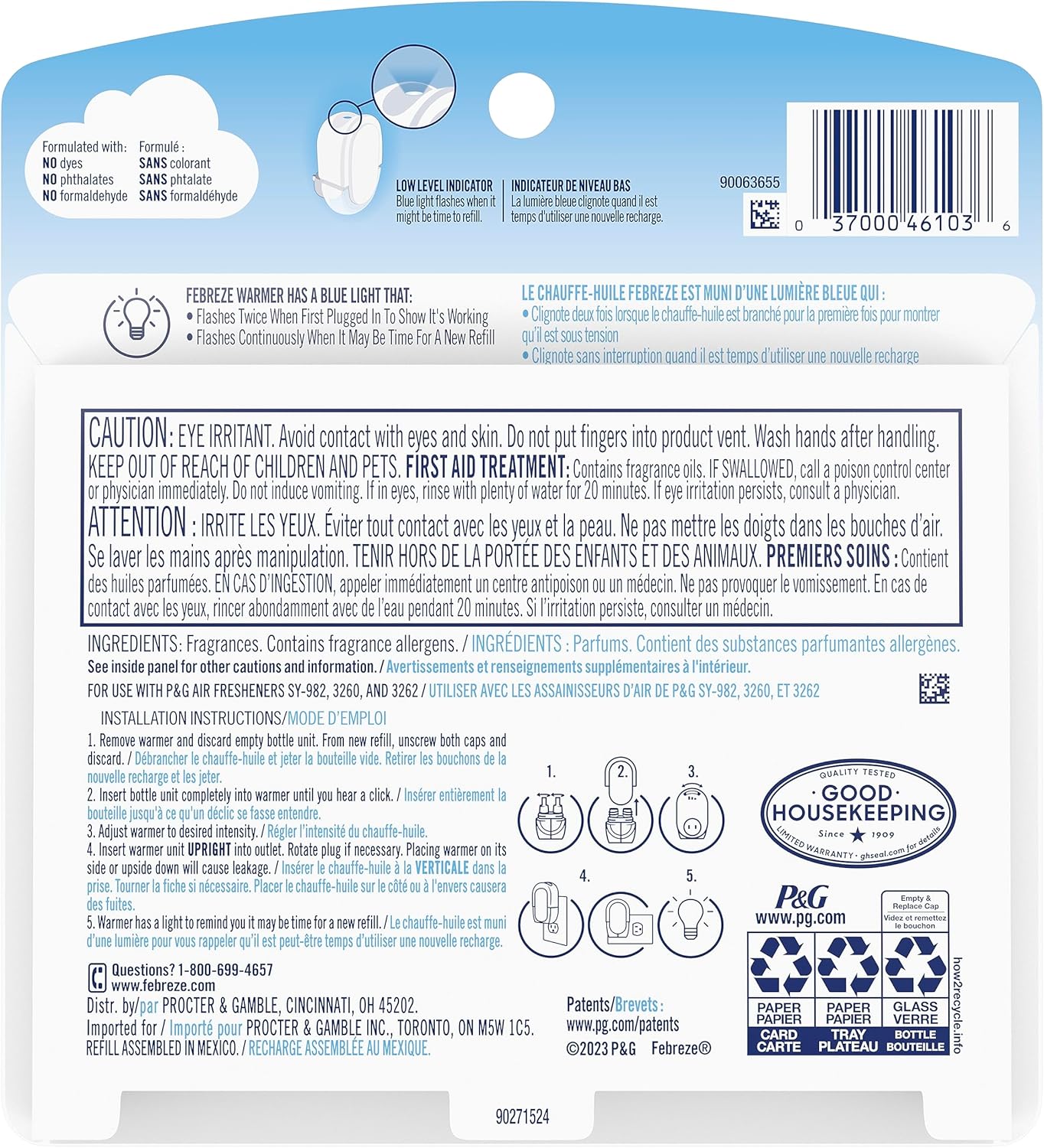 Febreze Plug in Air Fresheners for Home, Air Freshener Plug in, Wall Diffuser, Ocean Scent, Odor Fighter for Strong Odors, 1 Warmer + 2 Oil Refills