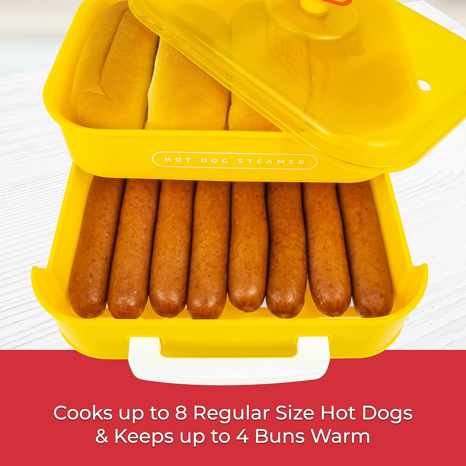 Nostalgia Extra Large Diner-Style Coca-Cola Hot Dog Steamer and Bun Warmer, 24 Hot Dog and 12 Bun Capacity, Steam Bratwursts, Sausages, Vegetables, Fish, Dumplings, Red
