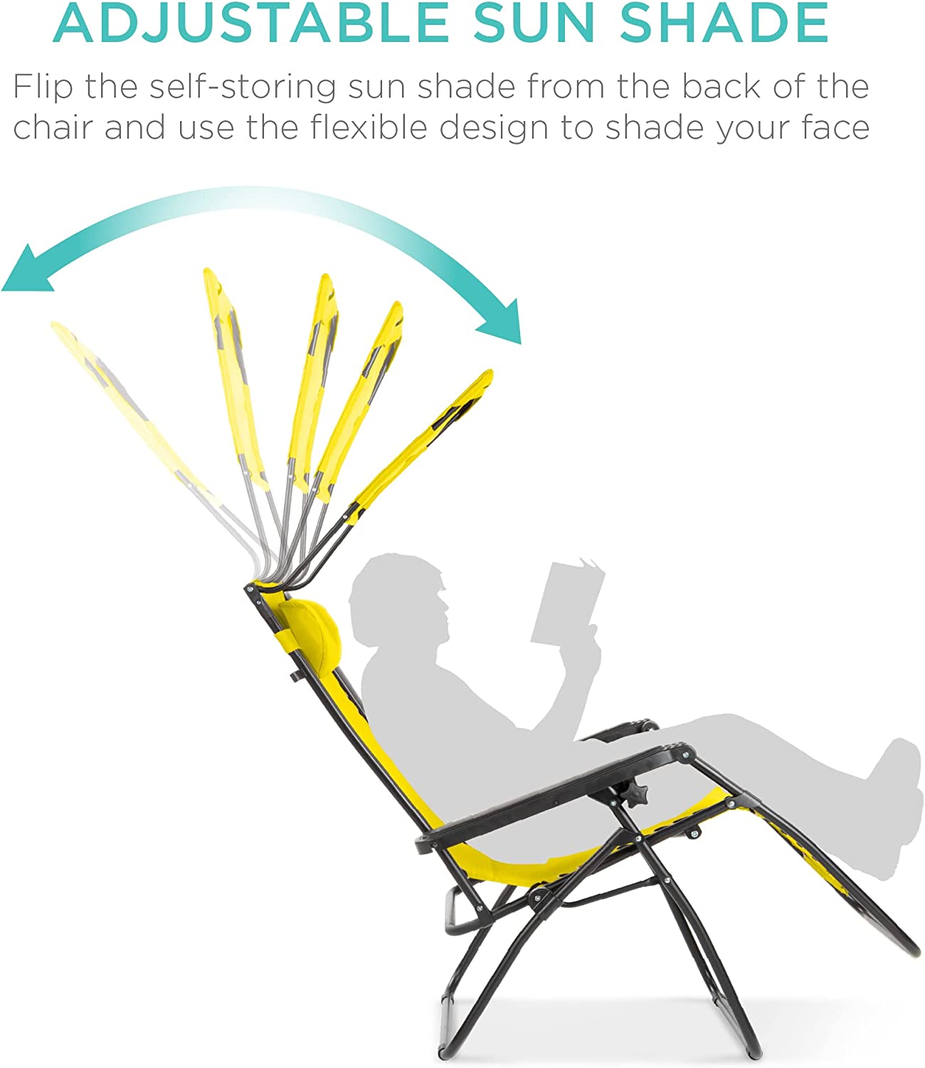 Folding Zero Gravity Outdoor Recliner Patio Lounge Chair w/Adjustable Canopy Shade, Headrest, Side Accessory Tray, Textilene Mesh - Beige