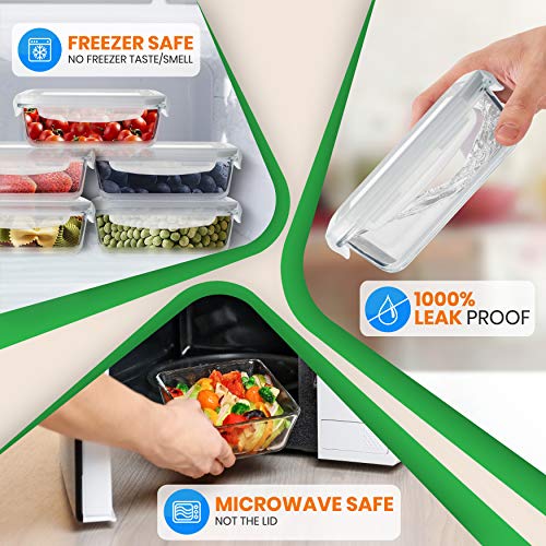 Superior Glass Food Storage Containers - 10 Piece Stackable Glass -Newly, BPA-Free 100% Leakproof Locking Lids w/ Air Hole - Freezer-to-Oven-Safe -NutriChef NCCLX5