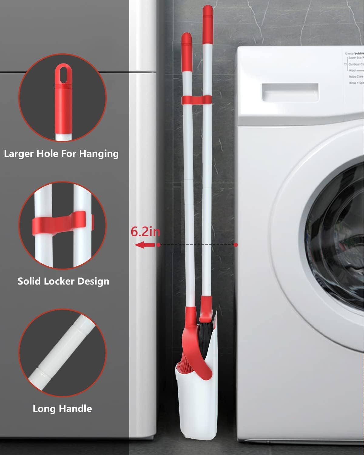 Broom with Dustpan Combo Set, Upgrade Broom and Dustpan Set for Home, 52'' Long Handle Broom and Dustpan Set, Standing Dustpan and Broom for Kitchen Office Lobby Floor