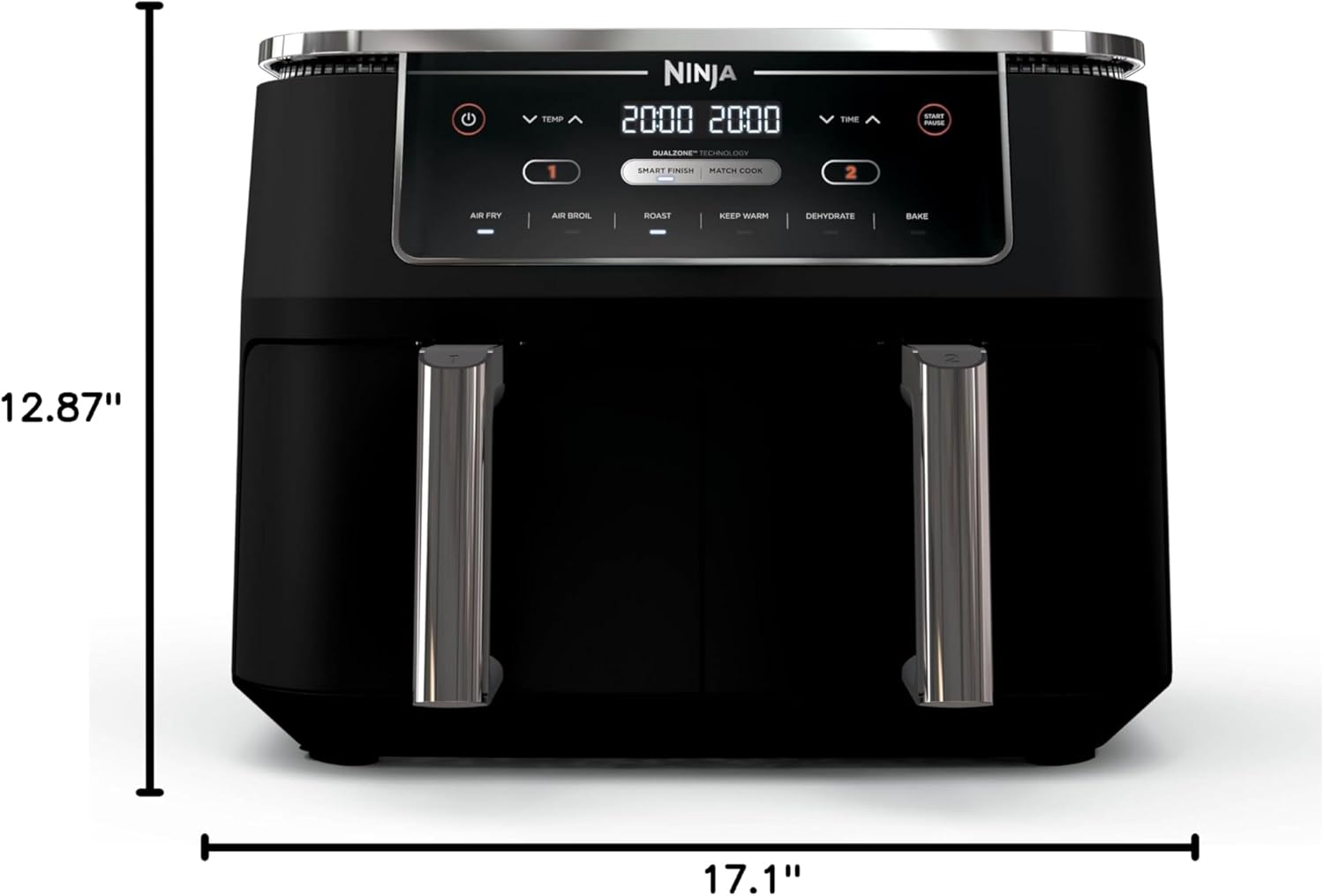 Ninja Air Fryer, Thermometer, Roast, Bake, Air Fry, Crisps, Broil, Reheats, Keep Warm, 10-in-1, Fries, Frozen Food, Veggies, and Meat, Quick Meals, Healthy Meals, Less Oil, 10 QT, Grey, DZ550​