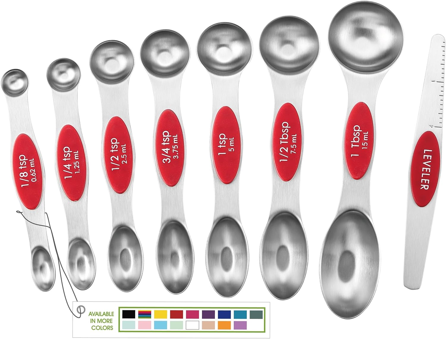 Spring Chef Magnetic Measuring Spoons Set with Strong N45 Magnets, Heavy Duty Stainless Steel Metal, Fits in Most Kitchen Spice Jars for Baking & Cooking, BPA Free, Black, Set of 8 with Leveler