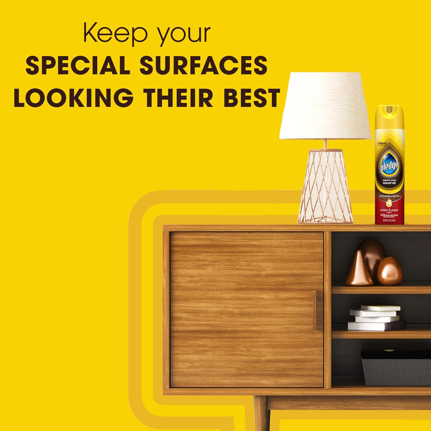 Pledge Moisturizing Oil Spray, Amber & Argan Scent, Nourishes, Protects and Revitalizes Furniture, 9.7 oz