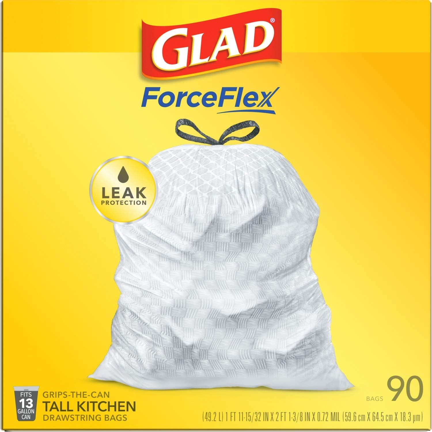 Glad Trash Bags, ForceFlex Tall Kitchen Drawstring Garbage Bags 13 Gallon White Trash Bag, Gain Moonlight Breeze scent with Febreze Freshness 100 Count (Package May Vary)