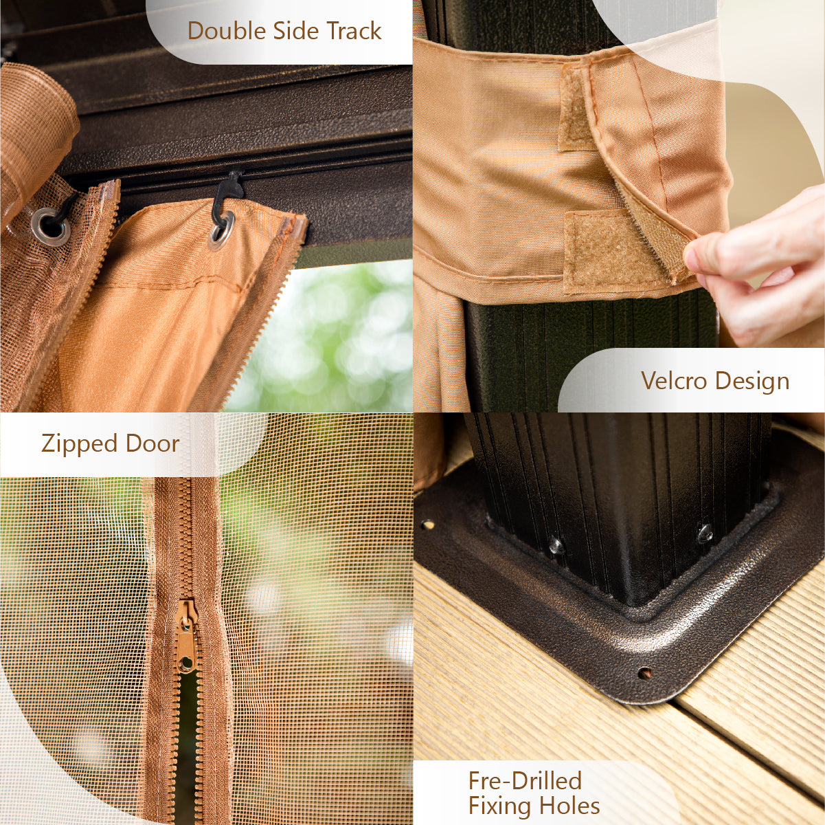 10' X 12' Outdoor Hardtop Gazebo Double Roof Canopy with Curtains and Netting