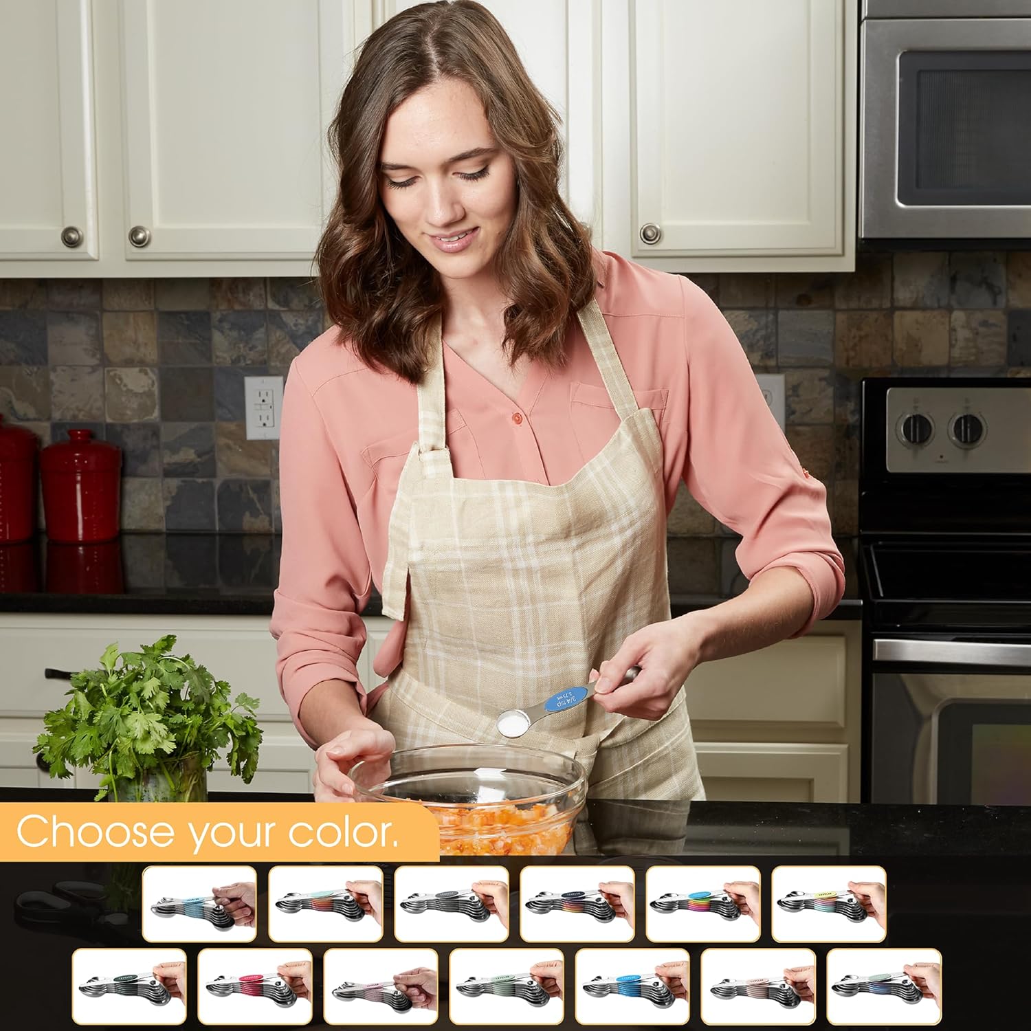 Spring Chef Magnetic Measuring Spoons Set with Strong N45 Magnets, Heavy Duty Stainless Steel Metal, Fits in Most Kitchen Spice Jars for Baking & Cooking, BPA Free, Black, Set of 8 with Leveler