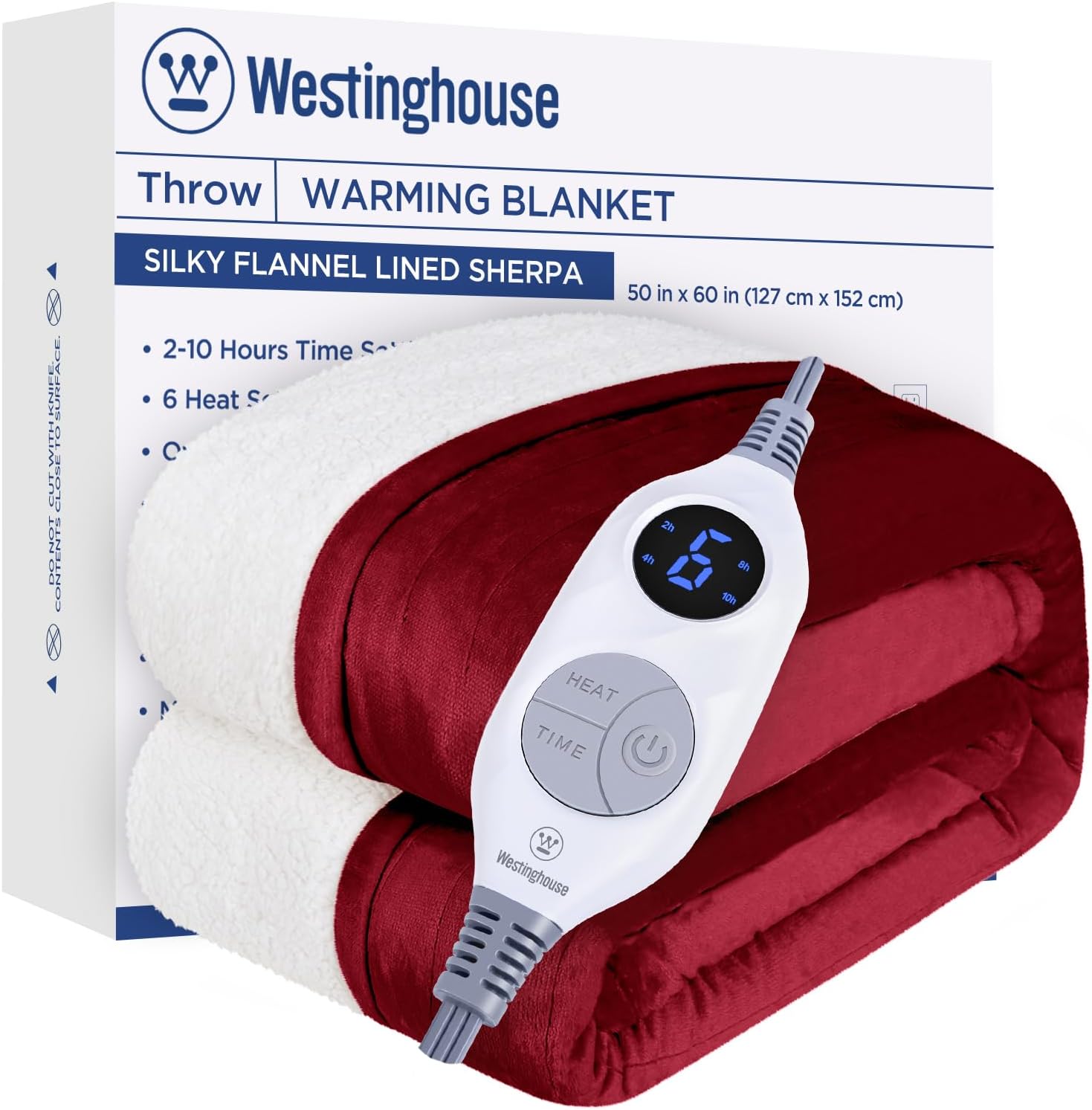 Westinghouse Heated Throw Blanket, Soft Flannel to Sherpa Electric Throw with 6 Heating Levels, 2-10 Hours Time Settings, Fast Heating, Machine Washable 50x60 Inch, Charcoal