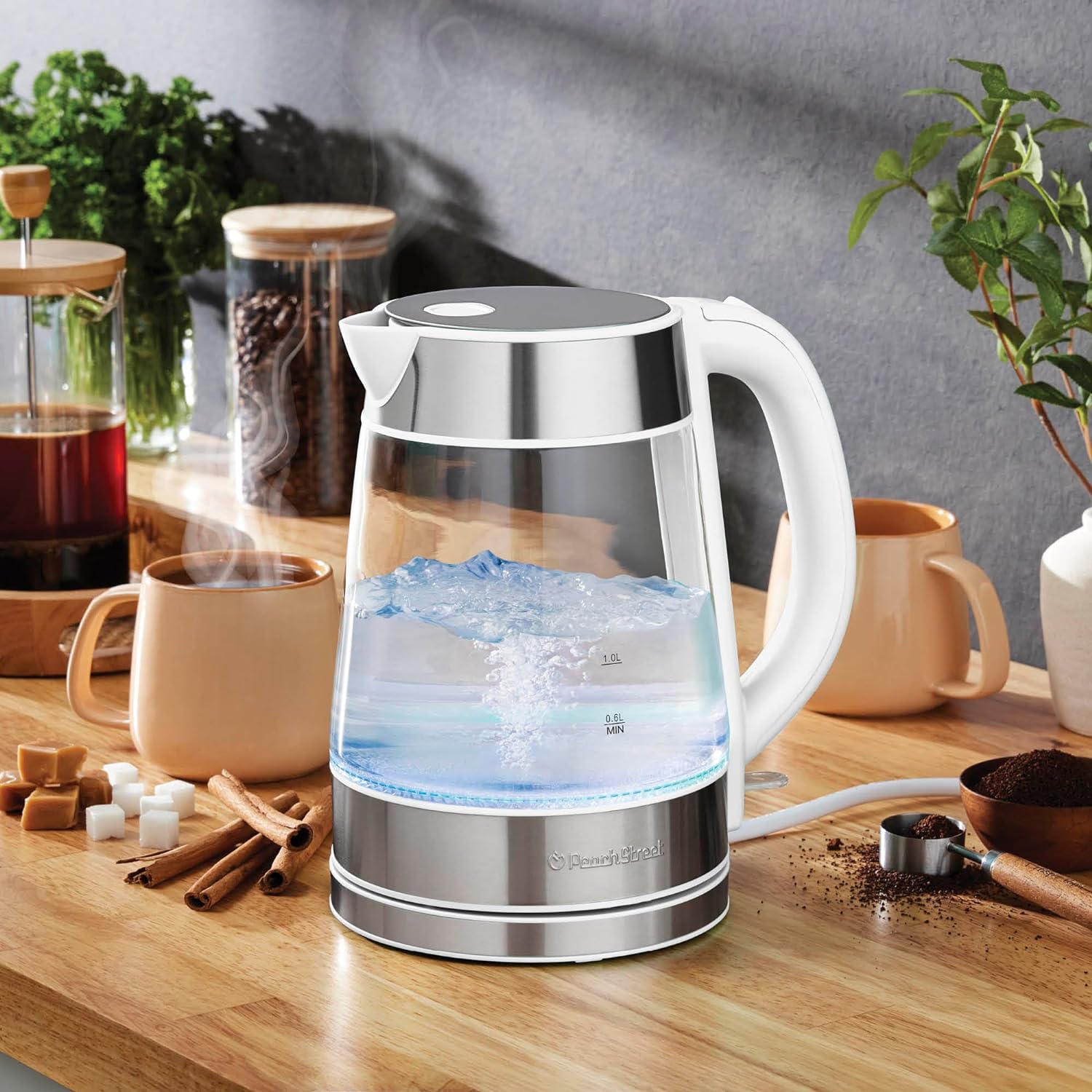Speed-Boil Electric Kettle For Coffee & Tea - 1.7L Water Boiler 1500W, Borosilicate Glass, Easy Clean Wide Opening, Auto Shut-Off, Cool Touch Handle, LED Light. 360° Rotation, Boil Dry Protection