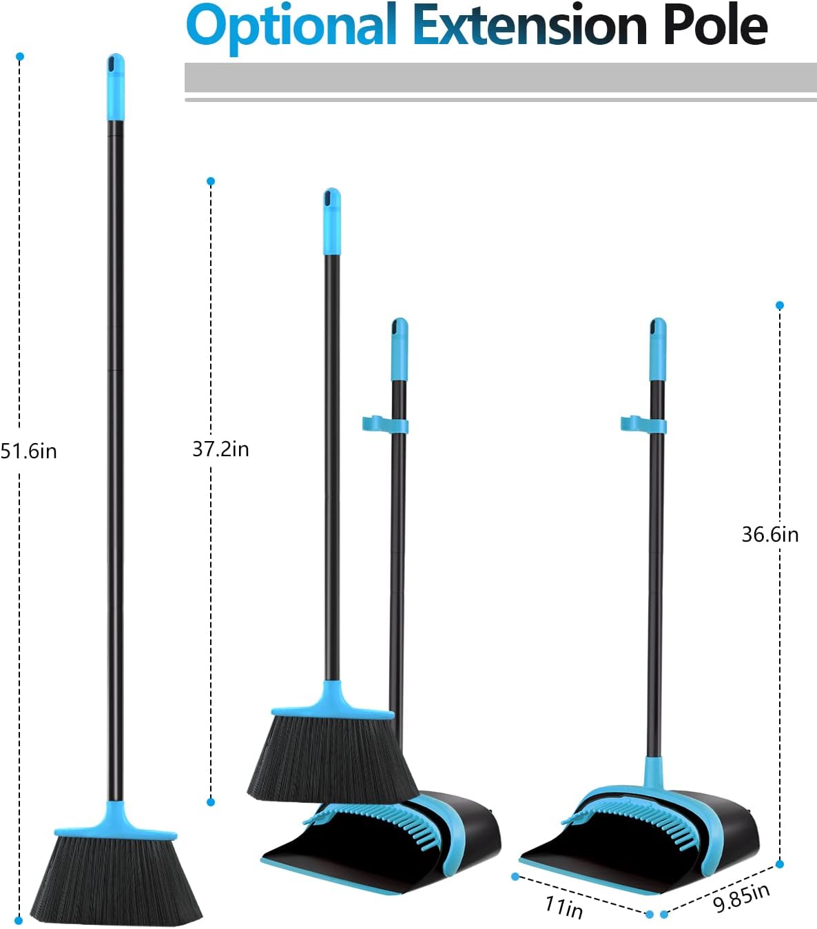 Broom with Dustpan Combo Set, Upgrade Broom and Dustpan Set for Home, 52'' Long Handle Broom and Dustpan Set, Standing Dustpan and Broom for Kitchen Office Lobby Floor