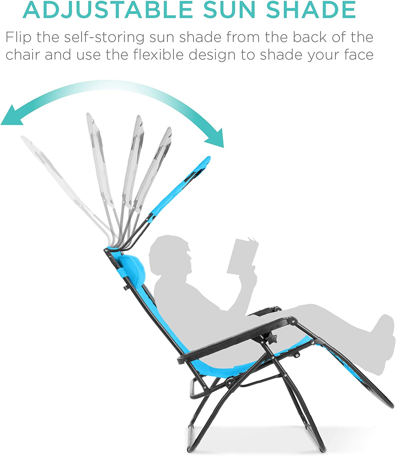 Folding Zero Gravity Outdoor Recliner Patio Lounge Chair w/Adjustable Canopy Shade, Headrest, Side Accessory Tray, Textilene Mesh - Beige