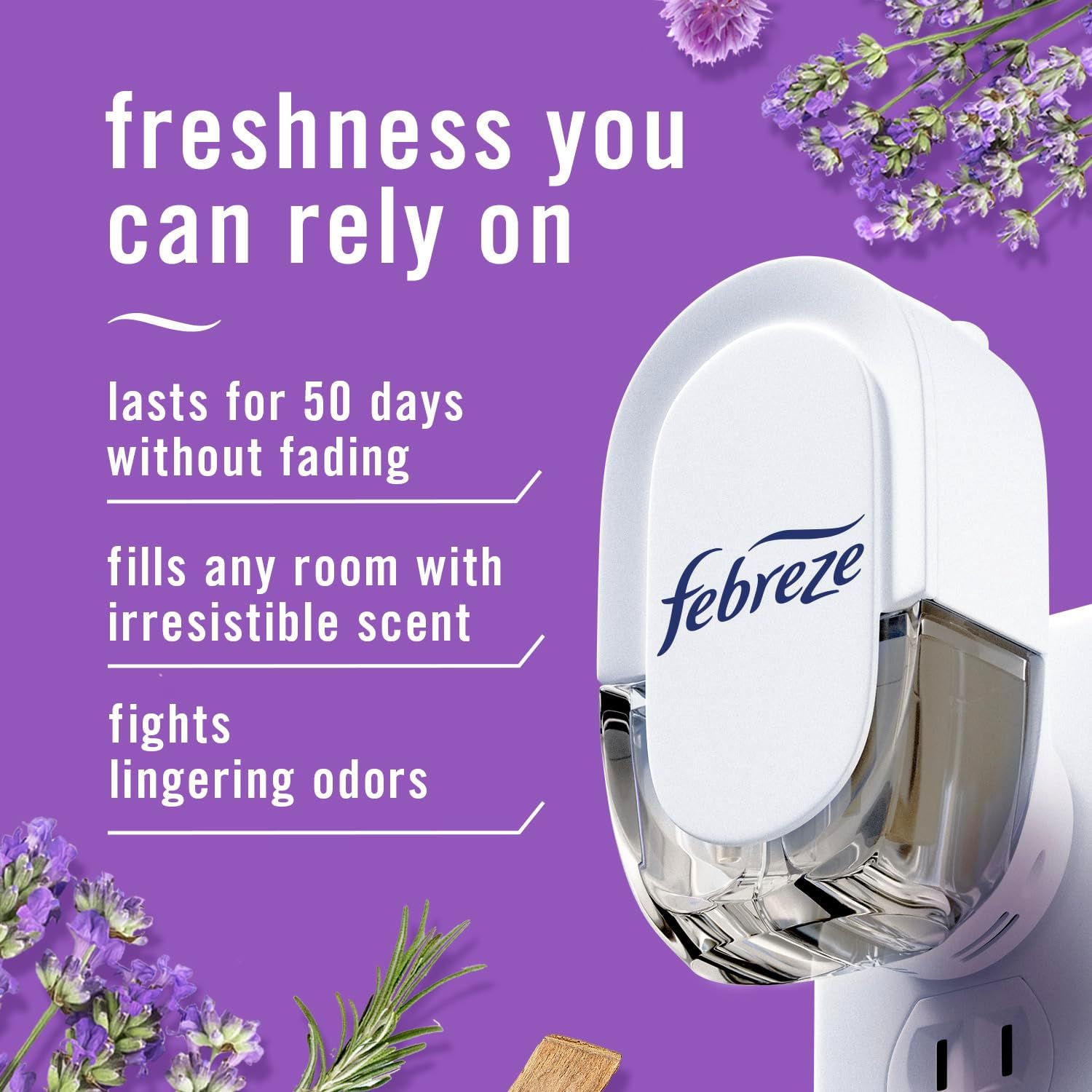 Febreze Plug in Air Fresheners for Home, Air Freshener Plug in, Wall Diffuser, Ocean Scent, Odor Fighter for Strong Odors, 1 Warmer + 2 Oil Refills