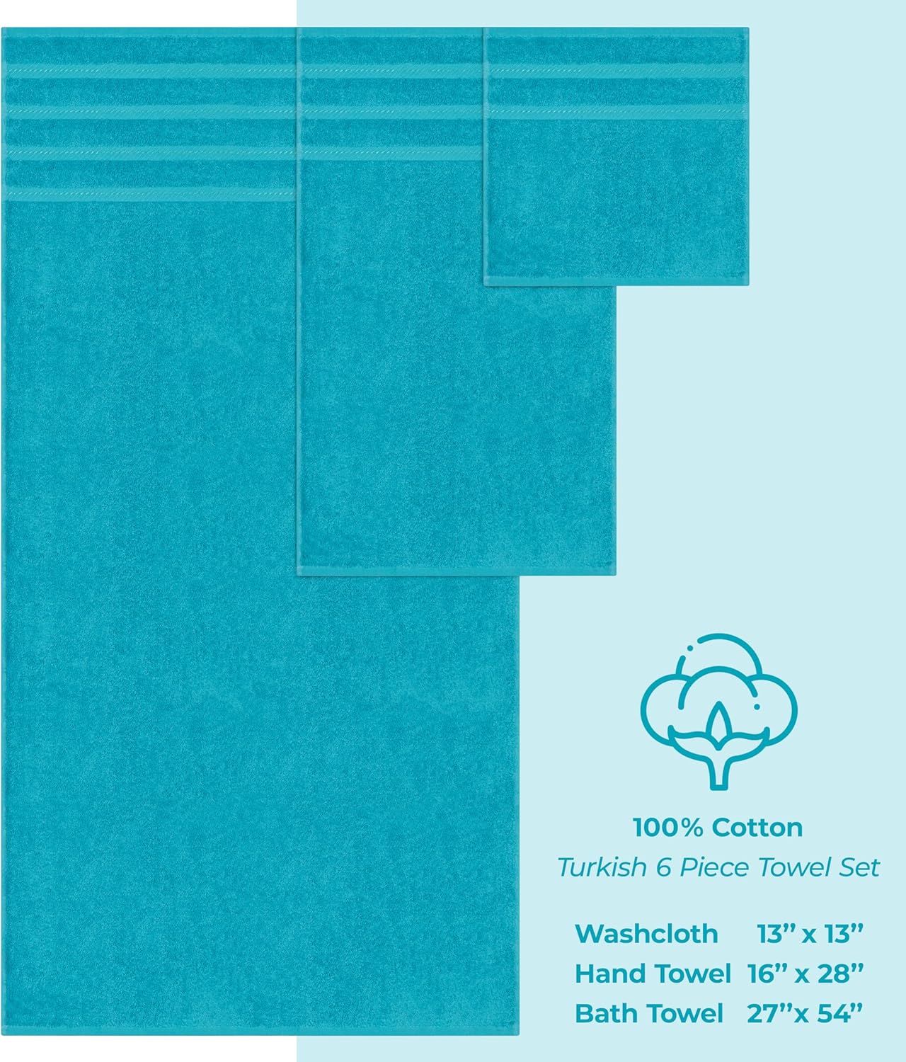 American Soft Linen Luxury 6 Piece Towel Set, 2 Bath Towels 2 Hand Towels 2 Washcloths, 100% Cotton Turkish Towels for Bathroom, Light Grey Towel Sets