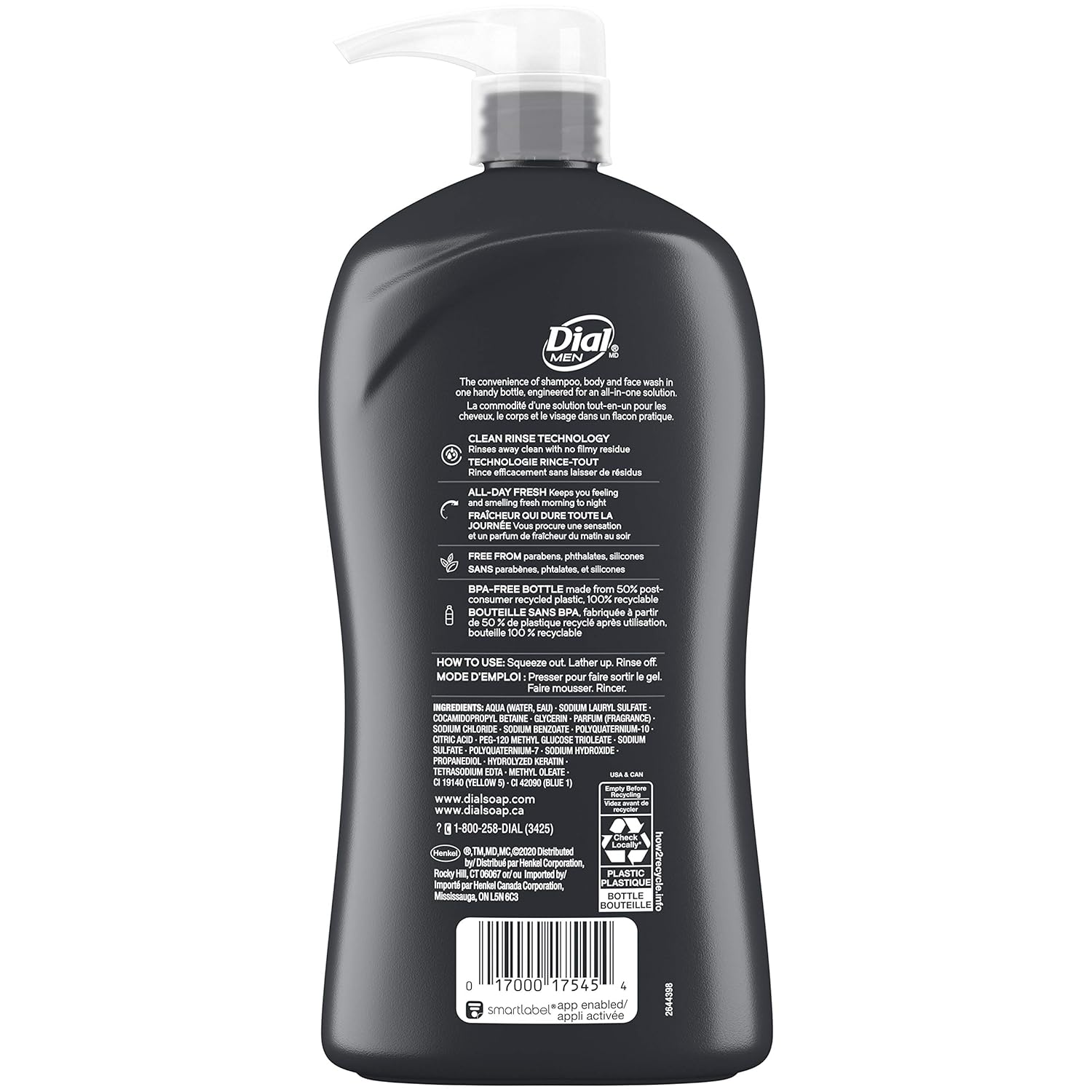Dial Men 3in1 Body, Hair and Face Wash, Ultimate Clean, 32 Fl Oz
