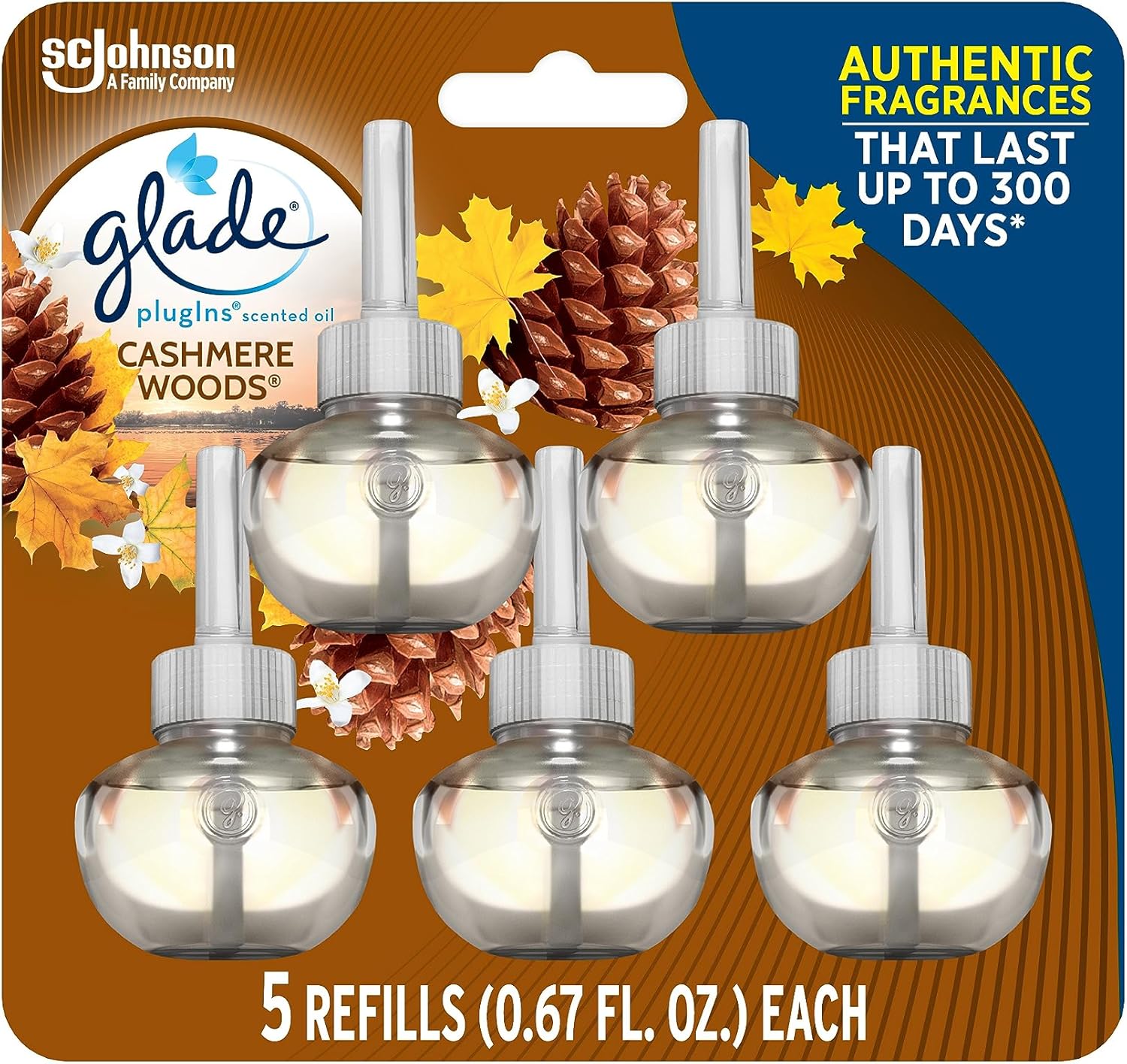 Glade PlugIns Refills Air Freshener, Scented and Essential Oils for Home and Bathroom, Apple Cinnamon, 3.35 Fl Oz, 5 Count