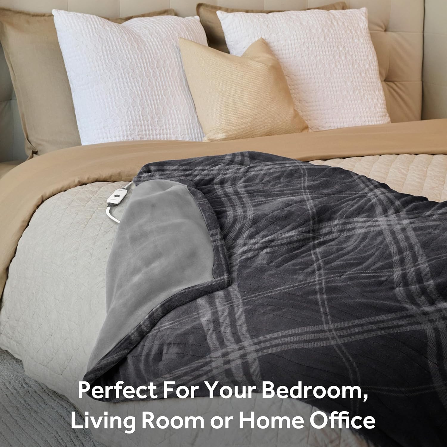 Sunbeam Royal Ultra Rodeen Blue Plaid Heated Personal Throw / Blanket, Cozy-Warm, Adjustable Heat Settings