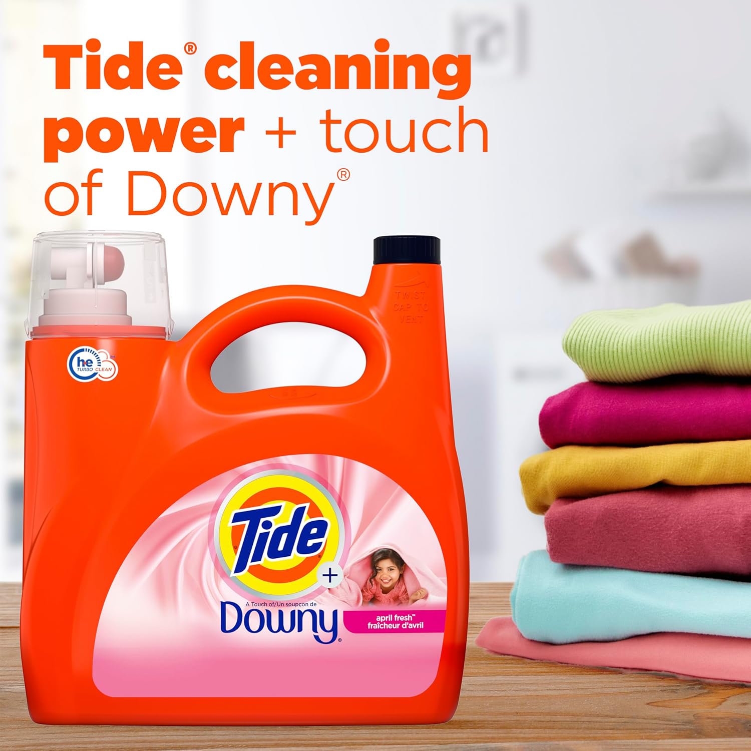 Tide plus Downy Liquid Laundry Detergent Soap, April Fresh Scent, HE Compatible, 94 Loads, 132 fl oz