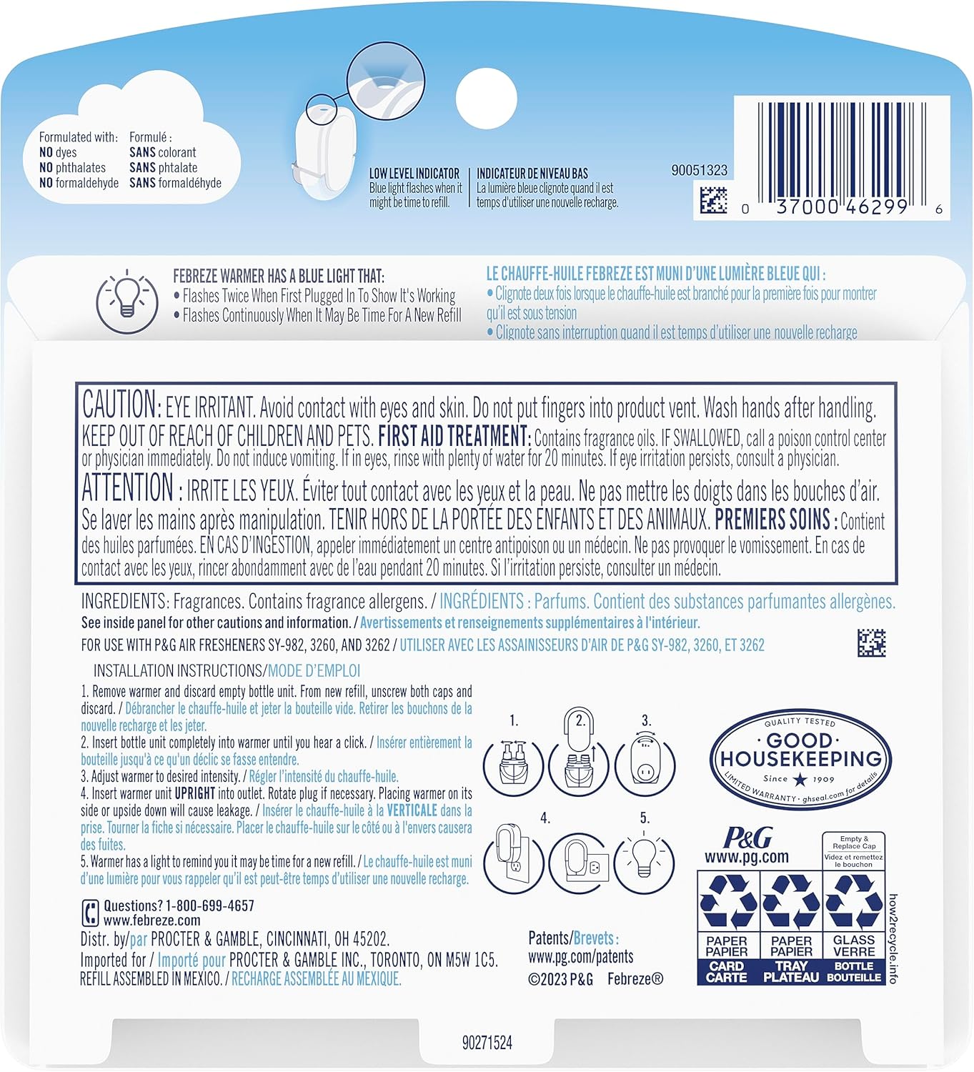 Febreze Plug in Air Fresheners for Home, Air Freshener Plug in, Wall Diffuser, Ocean Scent, Odor Fighter for Strong Odors, 1 Warmer + 2 Oil Refills