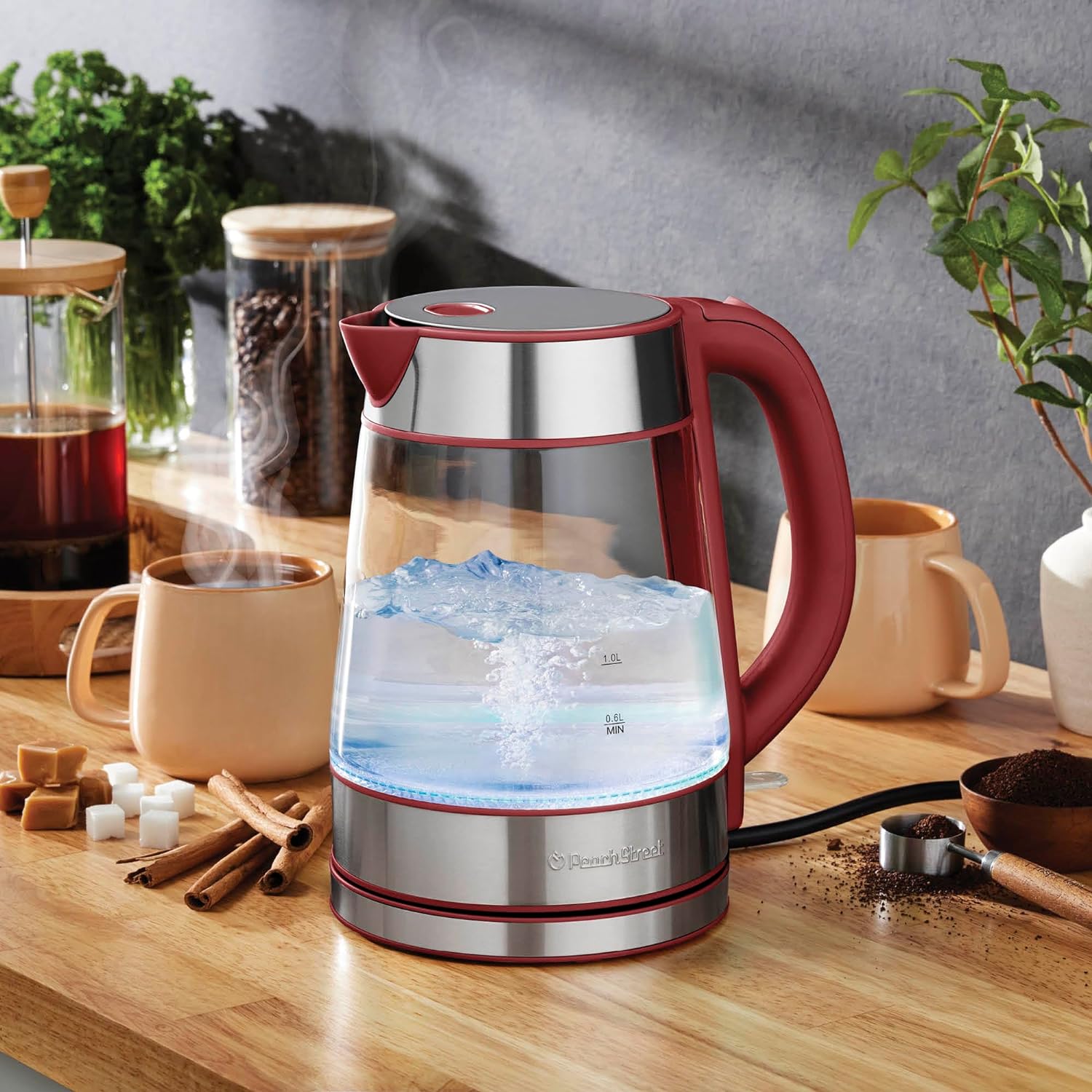 Speed-Boil Electric Kettle For Coffee & Tea - 1.7L Water Boiler 1500W, Borosilicate Glass, Easy Clean Wide Opening, Auto Shut-Off, Cool Touch Handle, LED Light. 360° Rotation, Boil Dry Protection