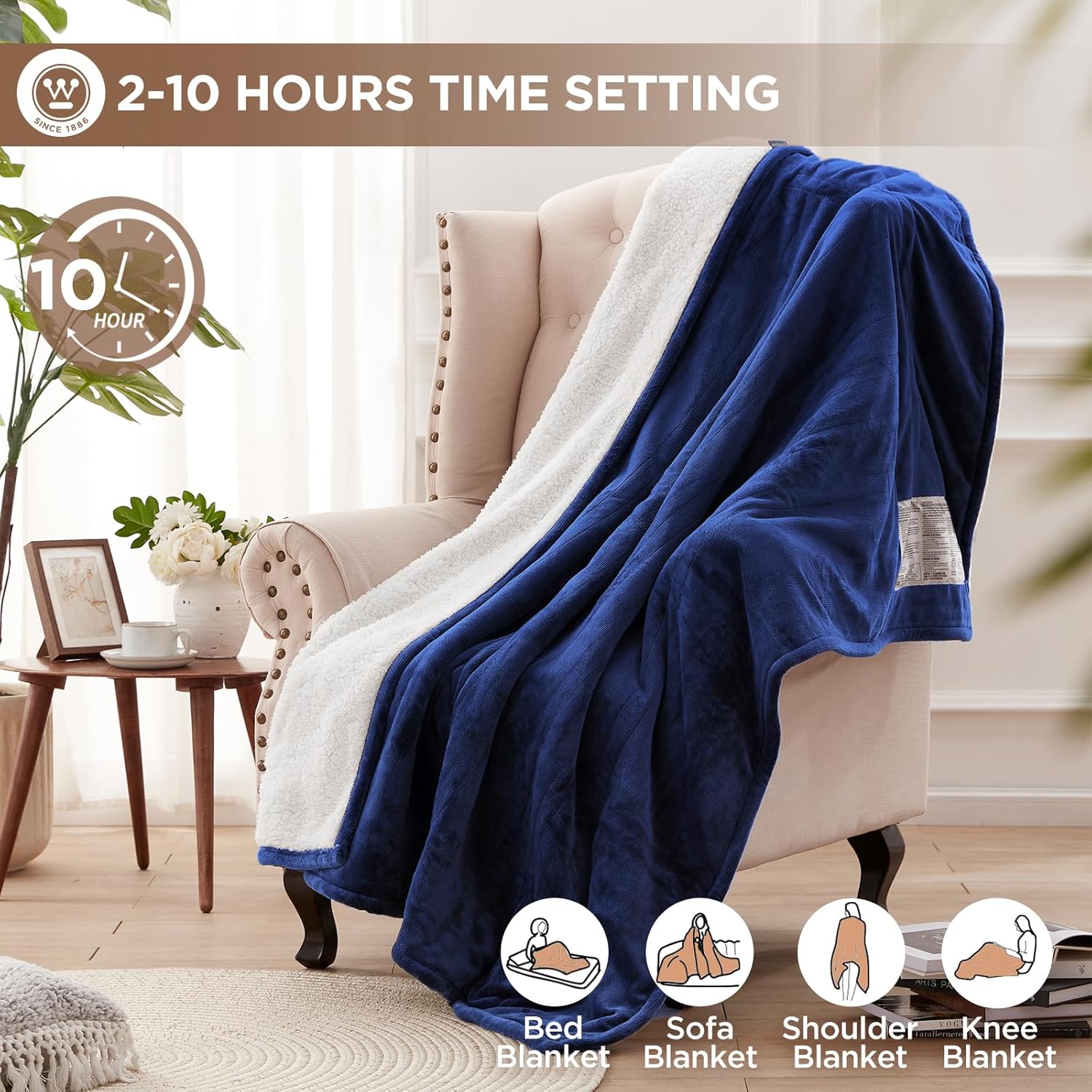 Westinghouse Heated Throw Blanket, Soft Flannel to Sherpa Electric Throw with 6 Heating Levels, 2-10 Hours Time Settings, Fast Heating, Machine Washable 50x60 Inch, Charcoal