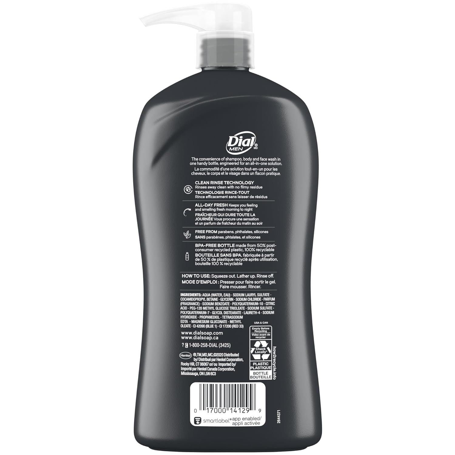Dial Men 3in1 Body, Hair and Face Wash, Ultimate Clean, 32 Fl Oz