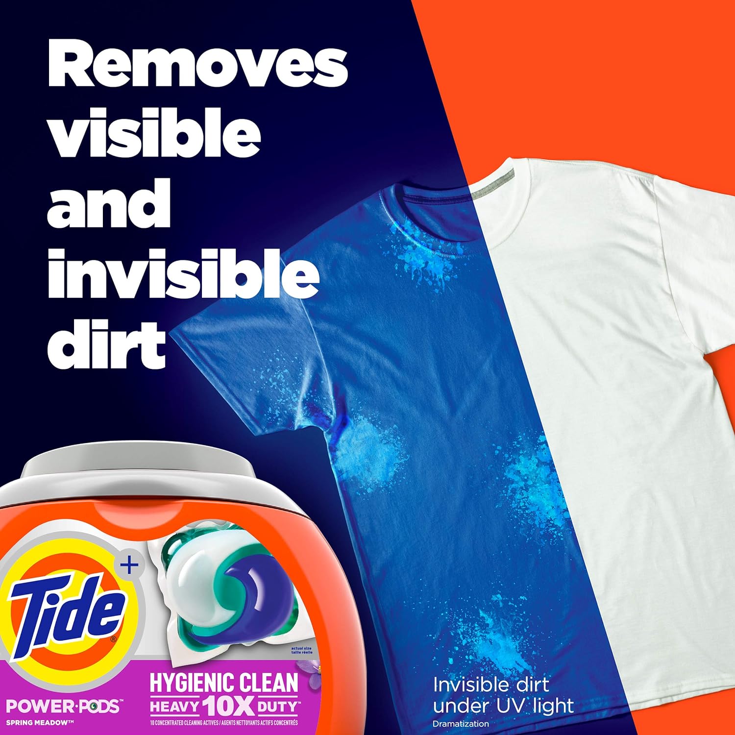Tide Hygienic Clean Heavy 10x Duty Power PODS Laundry Detergent Pacs For Visible and Invisible Dirt, Spring Meadow Scent, 45 Count