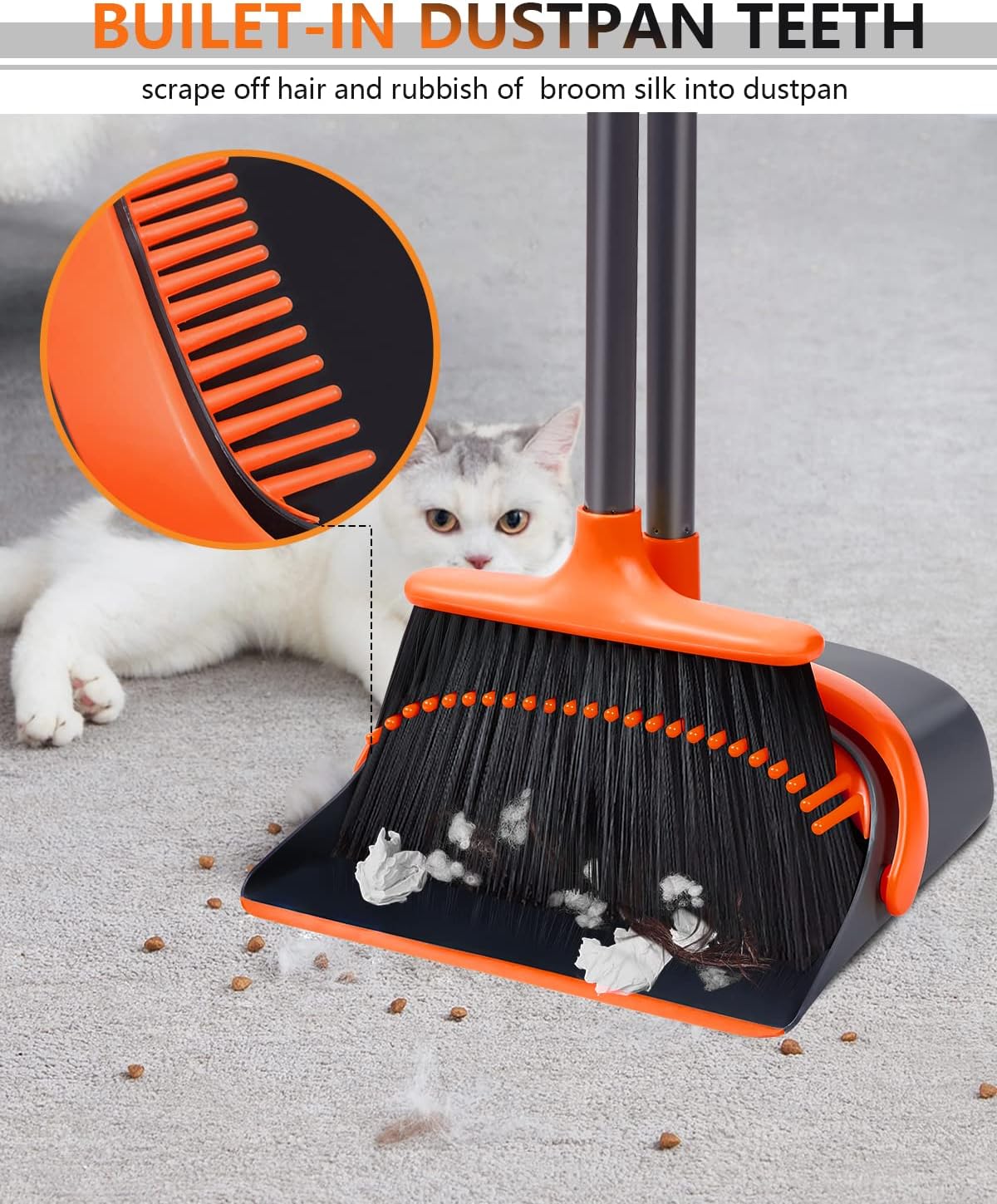 Broom with Dustpan Combo Set, Upgrade Broom and Dustpan Set for Home, 52'' Long Handle Broom and Dustpan Set, Standing Dustpan and Broom for Kitchen Office Lobby Floor