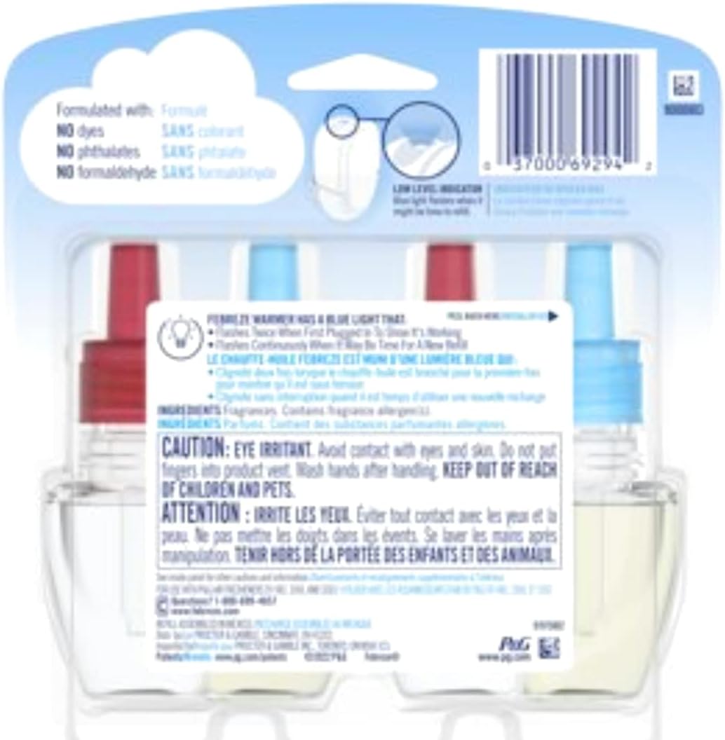 Febreze Plug in Air Fresheners for Home, Air Freshener Plug in, Wall Diffuser, Ocean Scent, Odor Fighter for Strong Odors, 1 Warmer + 2 Oil Refills