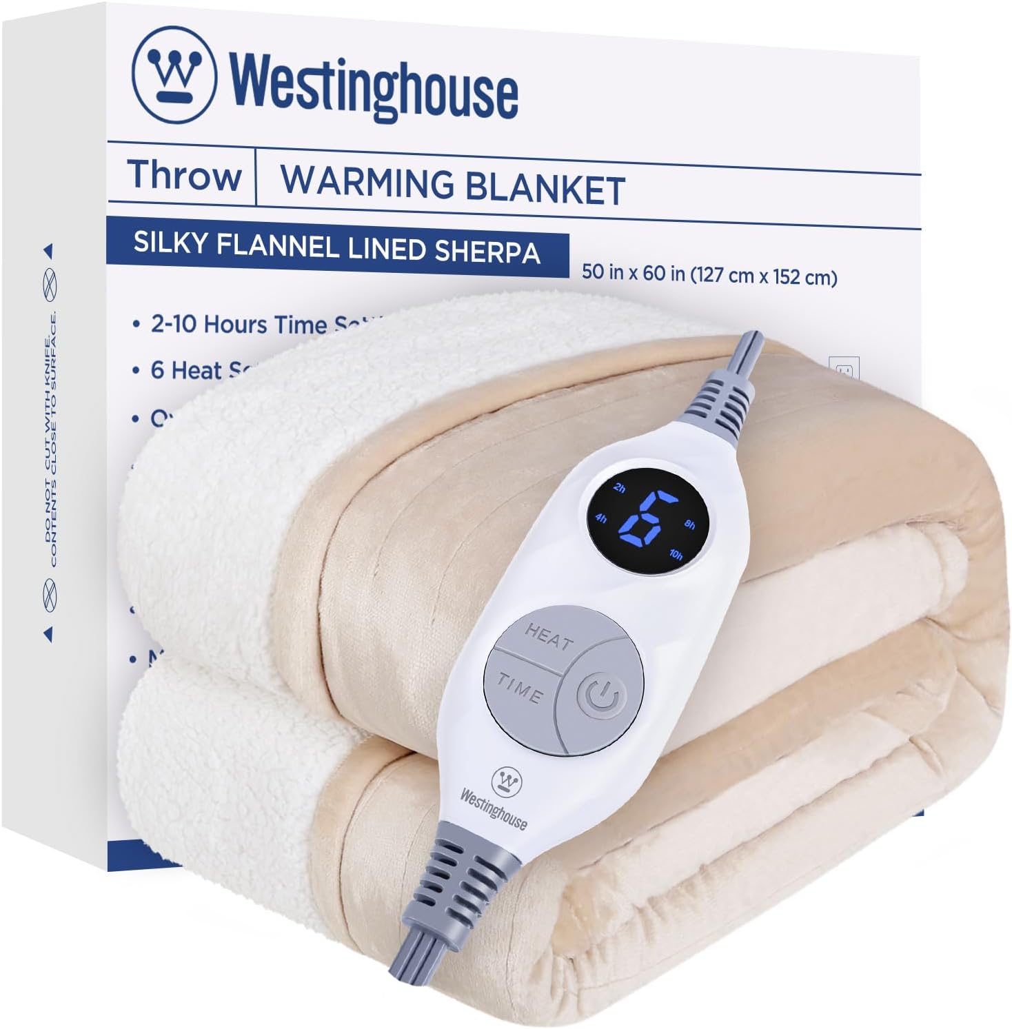 Westinghouse Heated Throw Blanket, Soft Flannel to Sherpa Electric Throw with 6 Heating Levels, 2-10 Hours Time Settings, Fast Heating, Machine Washable 50x60 Inch, Charcoal
