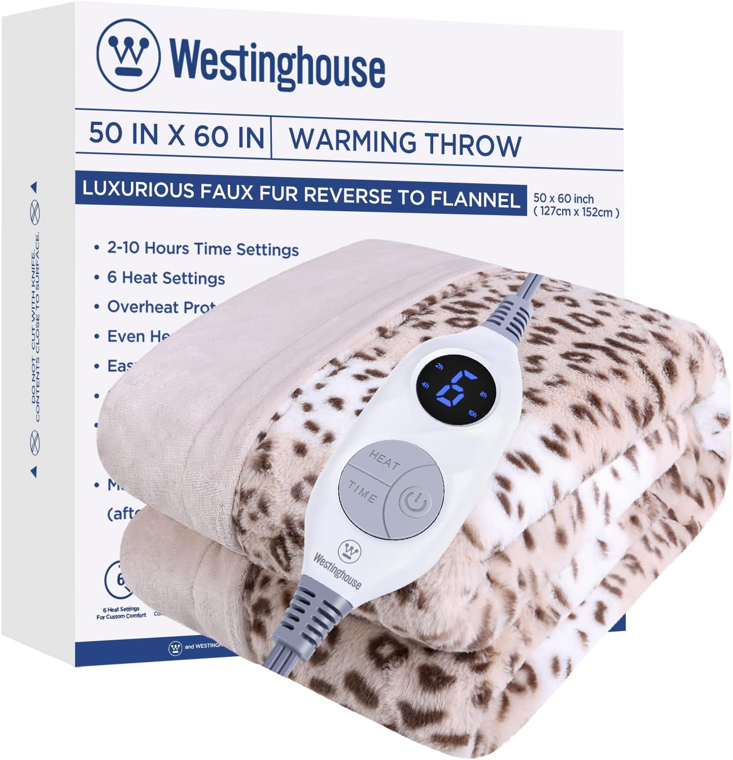 Westinghouse Heated Throw Blanket, Electric Blanket Throw with 6 Heating Levels and 2-10 Hours Time Settings, Flannel to Sherpa Super Cozy Heated Blanket Machine Washable, 50x60 inch, Charcoal