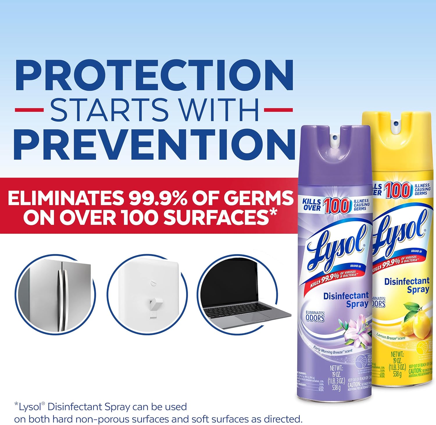 Lysol Disinfectant Spray, Sanitizing And Antibacterial Spray, For Disinfecting And Deodorizing, Early Morning Breeze, 19 Fl Oz (Pack Of 2), Packaging May Vary