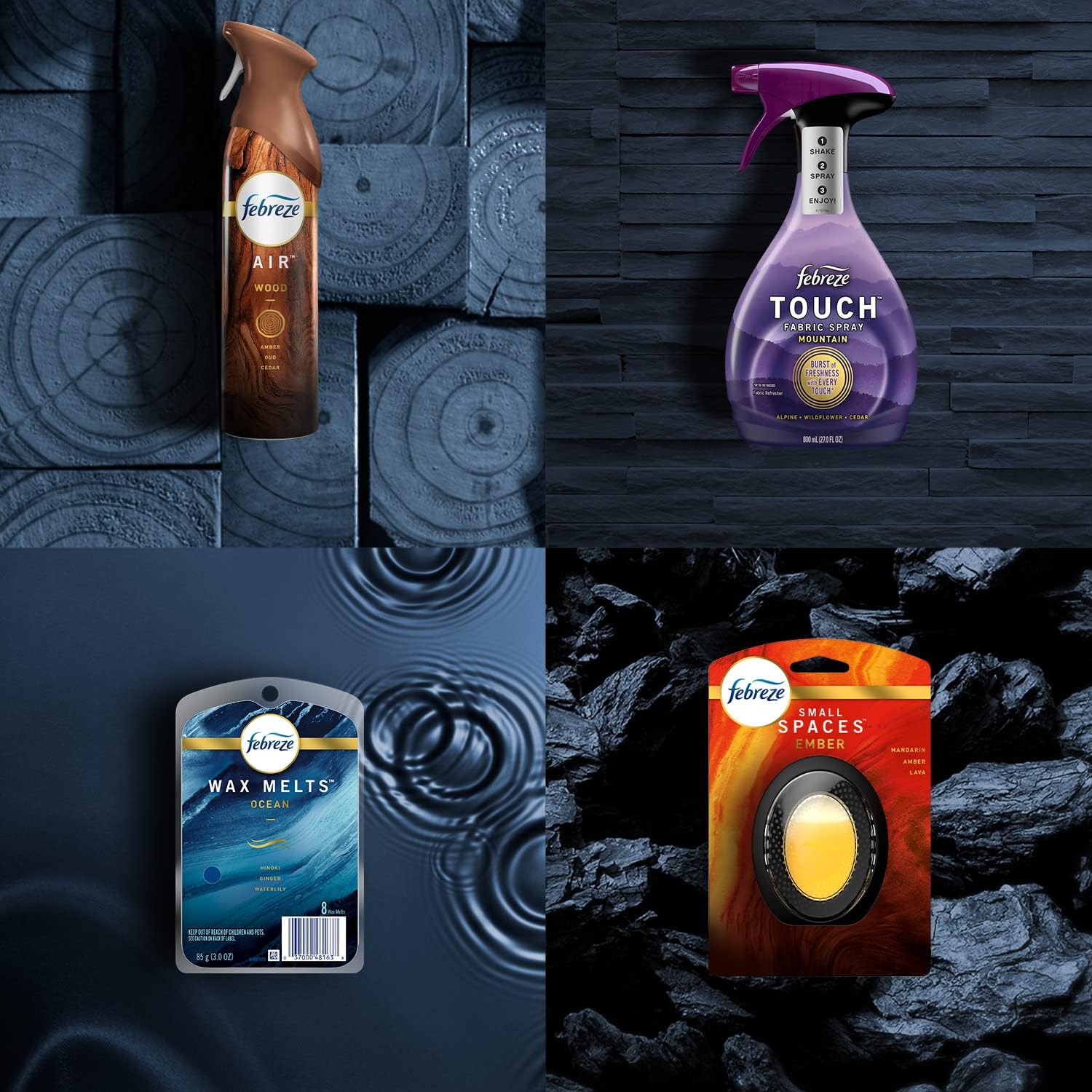 Febreze Plug in Air Fresheners for Home, Air Freshener Plug in, Wall Diffuser, Ocean Scent, Odor Fighter for Strong Odors, 1 Warmer + 2 Oil Refills