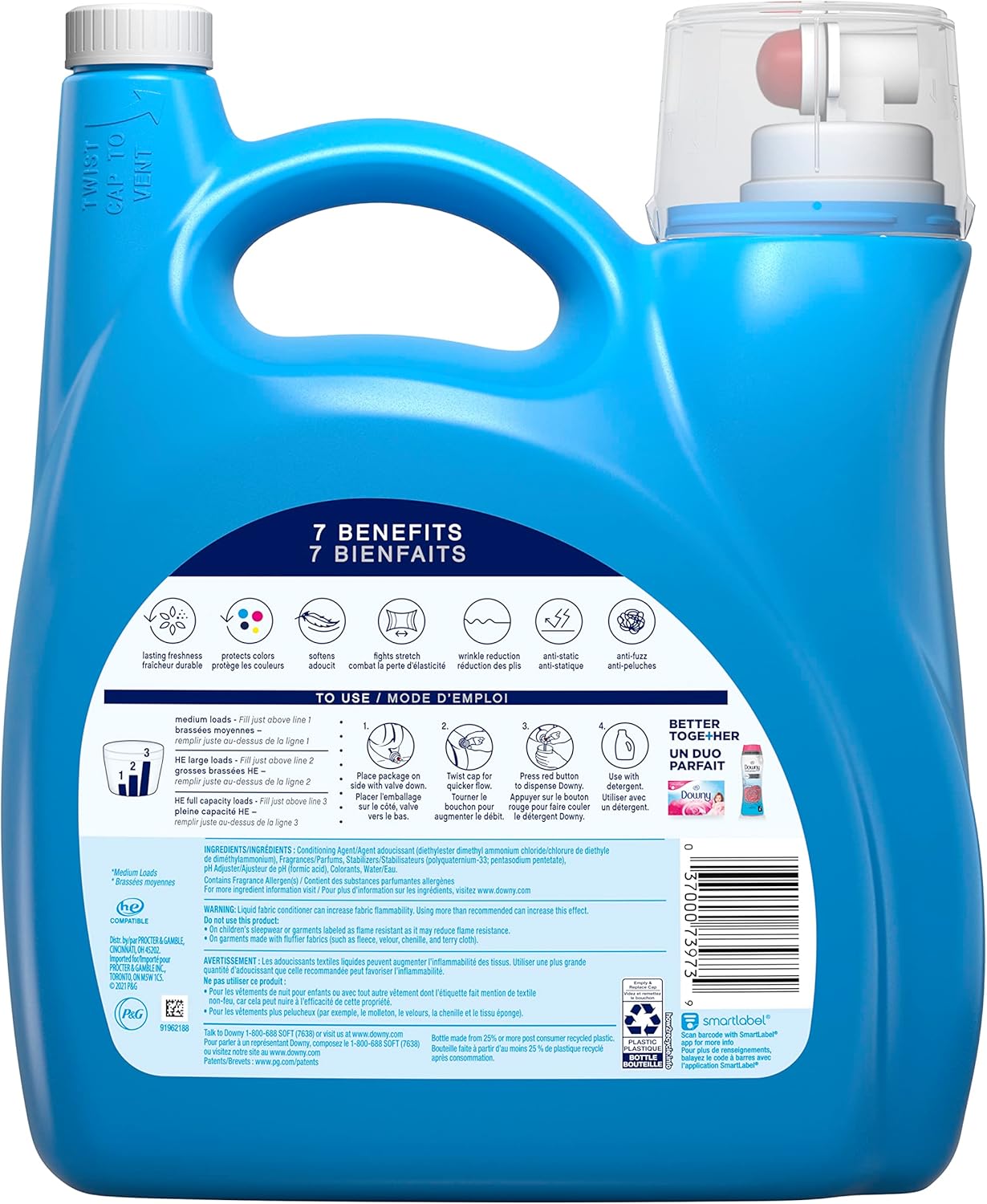 Downy Fabric Softener Liquid, Cool Cotton Scent, 140 fl oz, 190 Loads