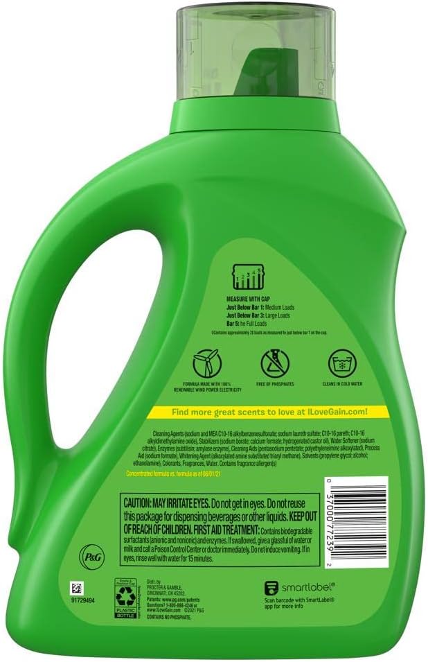 Gain + Aroma Boost Laundry Detergent Liquid, Original Scent, 107 Loads, 154 fl oz, HE Compatible Laundry Soap with Febreze and Oxi