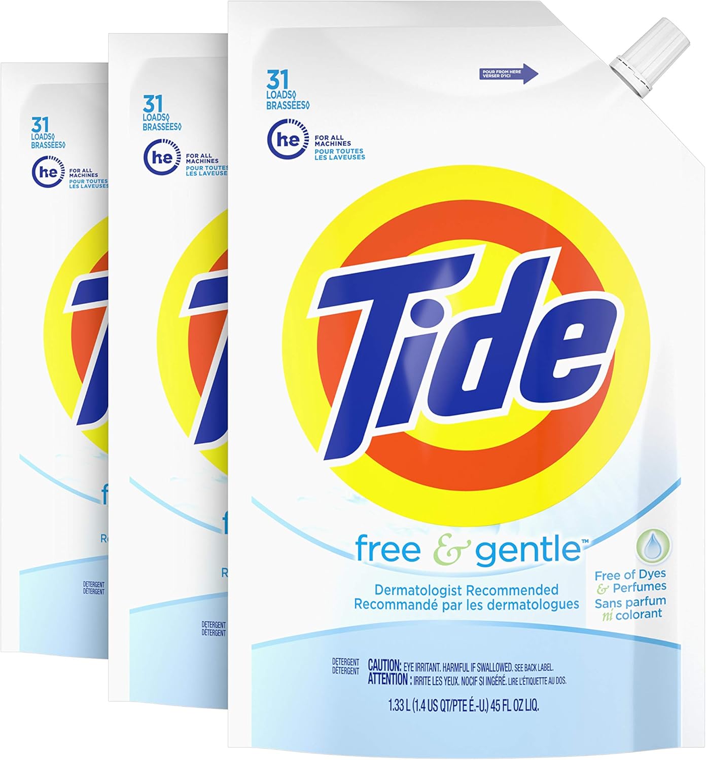 Tide Free & Gentle Laundry Detergent Liquid, HE Compatible, 100 Loads, 132 fl oz Hypoallergenic Laundry Detergent for Sensitive Skin