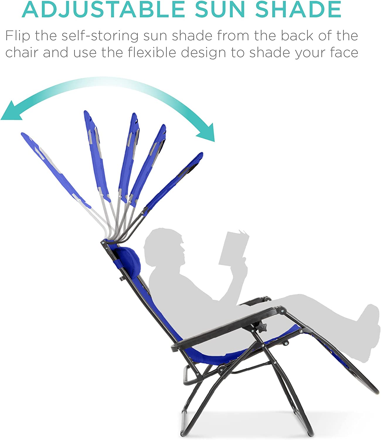 Folding Zero Gravity Outdoor Recliner Patio Lounge Chair w/Adjustable Canopy Shade, Headrest, Side Accessory Tray, Textilene Mesh - Beige