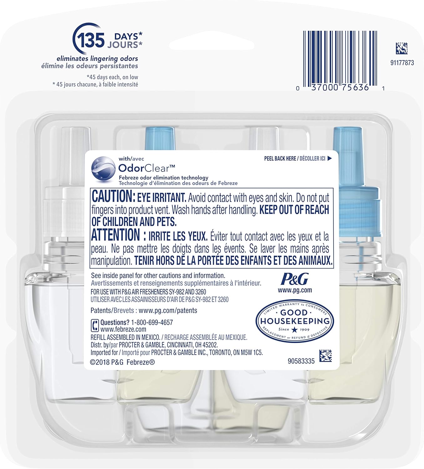 Febreze Plug in Air Fresheners for Home, Air Freshener Plug in, Wall Diffuser, Ocean Scent, Odor Fighter for Strong Odors, 1 Warmer + 2 Oil Refills