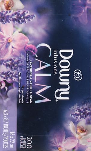 Downy Infusions Mega Dryer Sheets, Laundry Fabric Softener, CALM, Lavender and Vanilla Bean, 180 Count (3 box of 60 sheets)