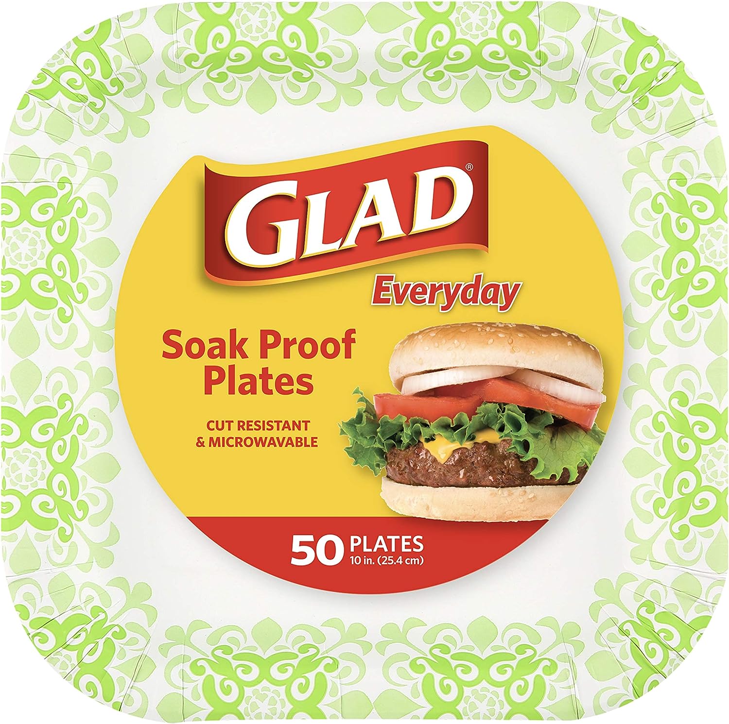 Glad Square Disposable Paper Plates for All Occasions | Soak Proof, Cut Proof, Microwaveable Heavy Duty Disposable Plates | 8.5