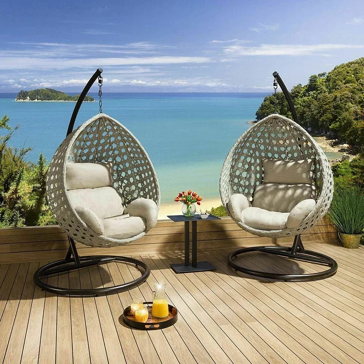 💝2024 HomeGood Solid Wood Wicker Swing Chair With Stand Rain Cover Included